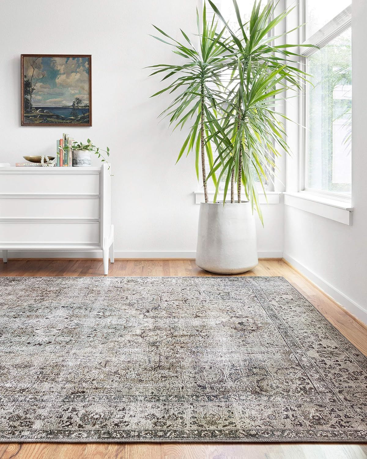 Gray Rectangular 9' x 12' Stain-Resistant Synthetic Area Rug