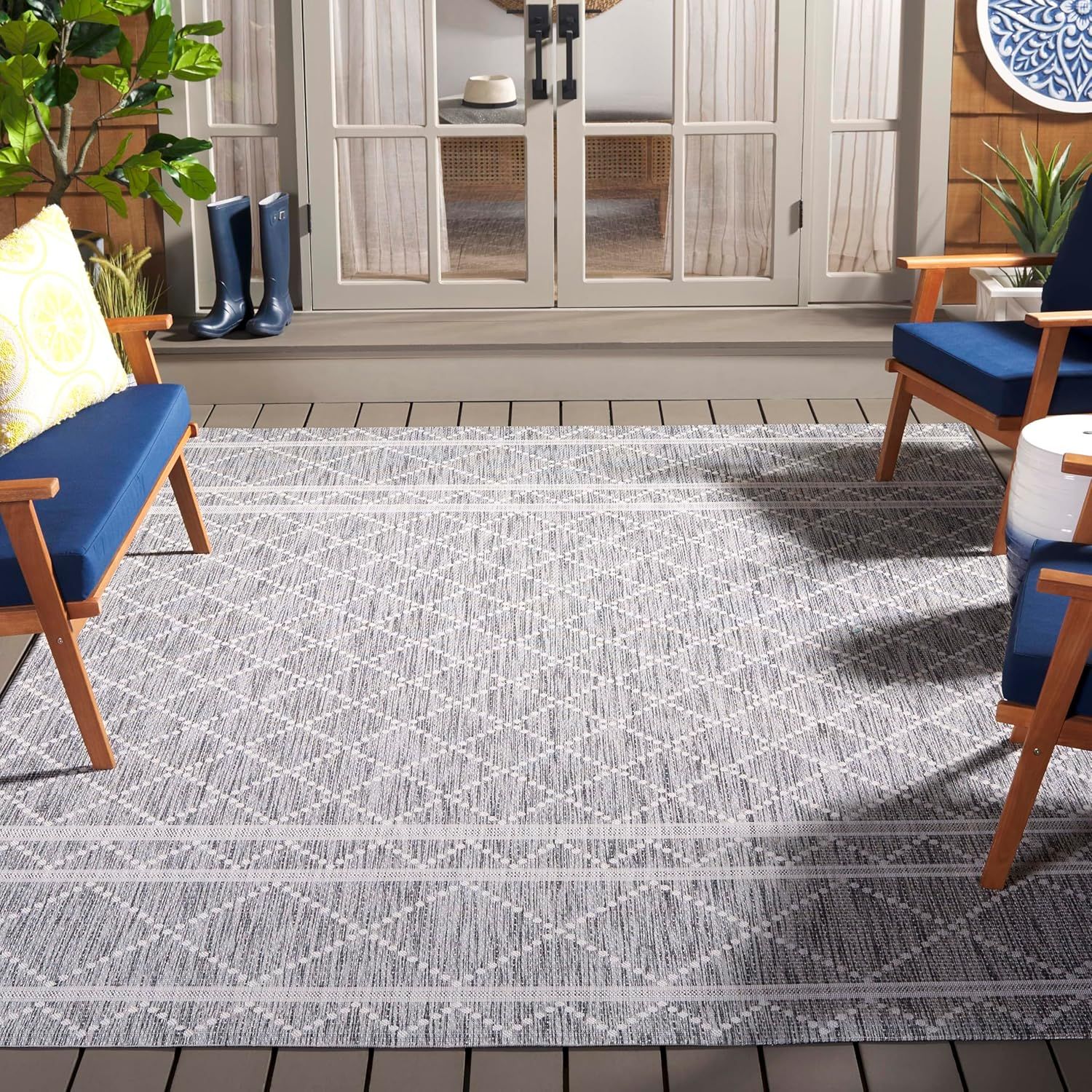 Gray Geometric 8' x 10' Stain-Resistant Outdoor Rug