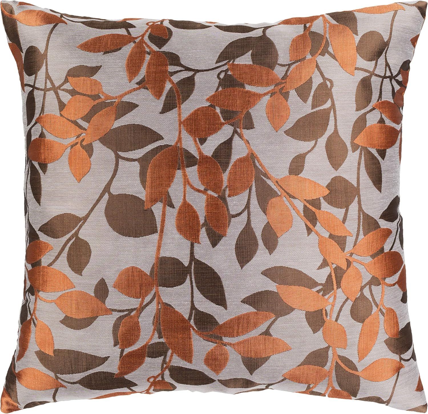 Embroidered Rust and Brown Botanical Polyester Euro Pillow Cover