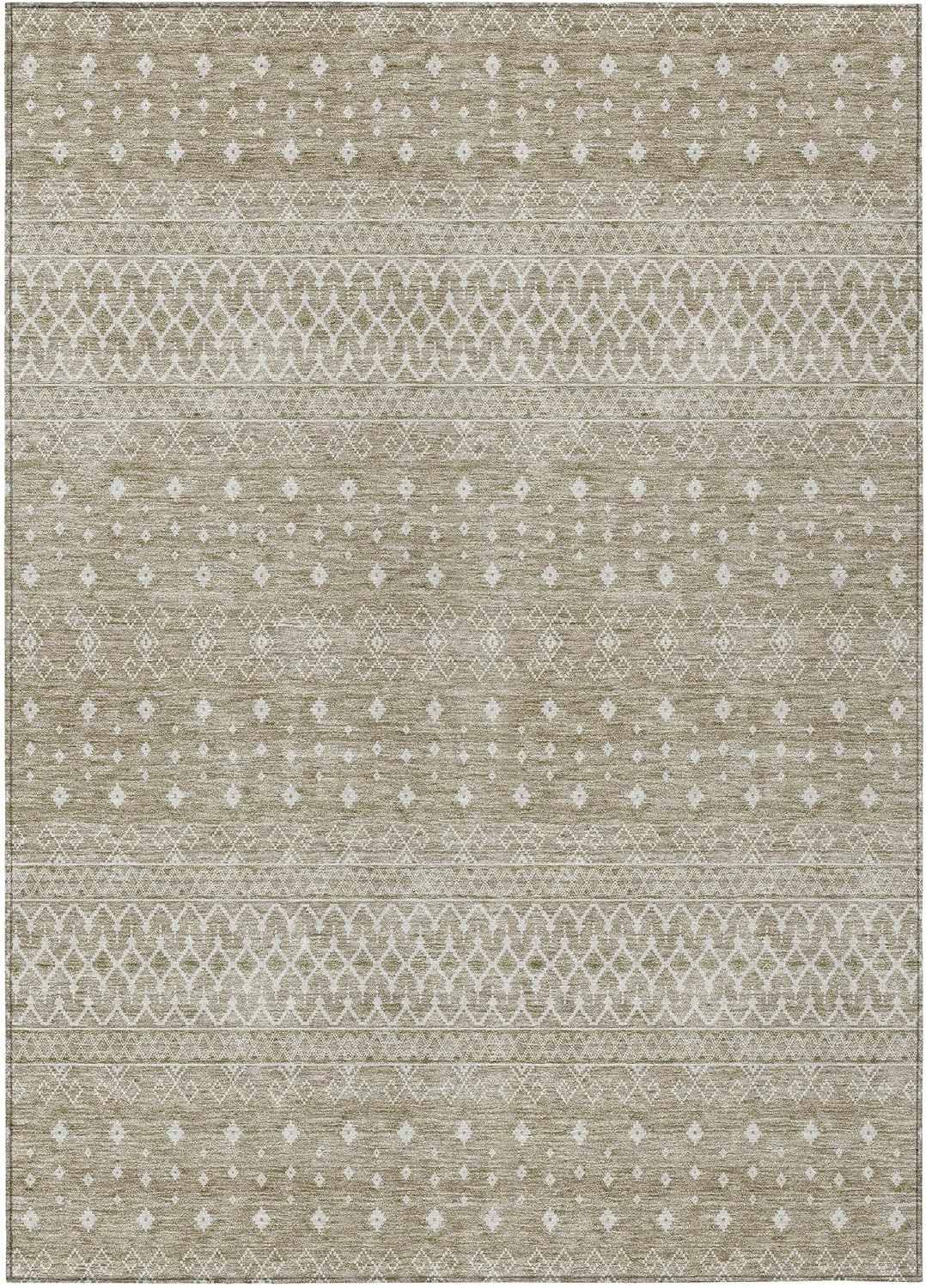 Taupe 9' x 12' Bohemian Synthetic Flat Woven Area Rug