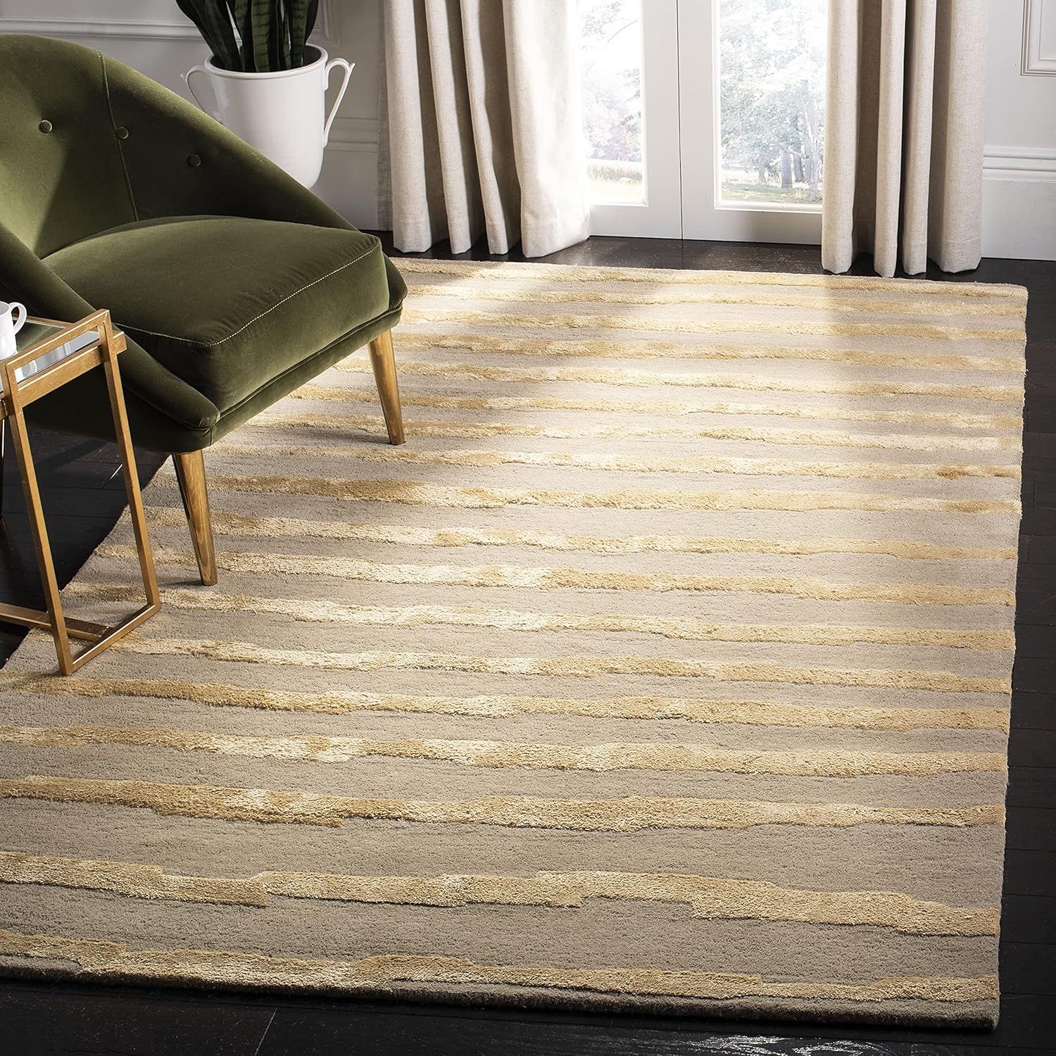 Beige and Gold 9' x 12' Handmade Wool Tufted Rug