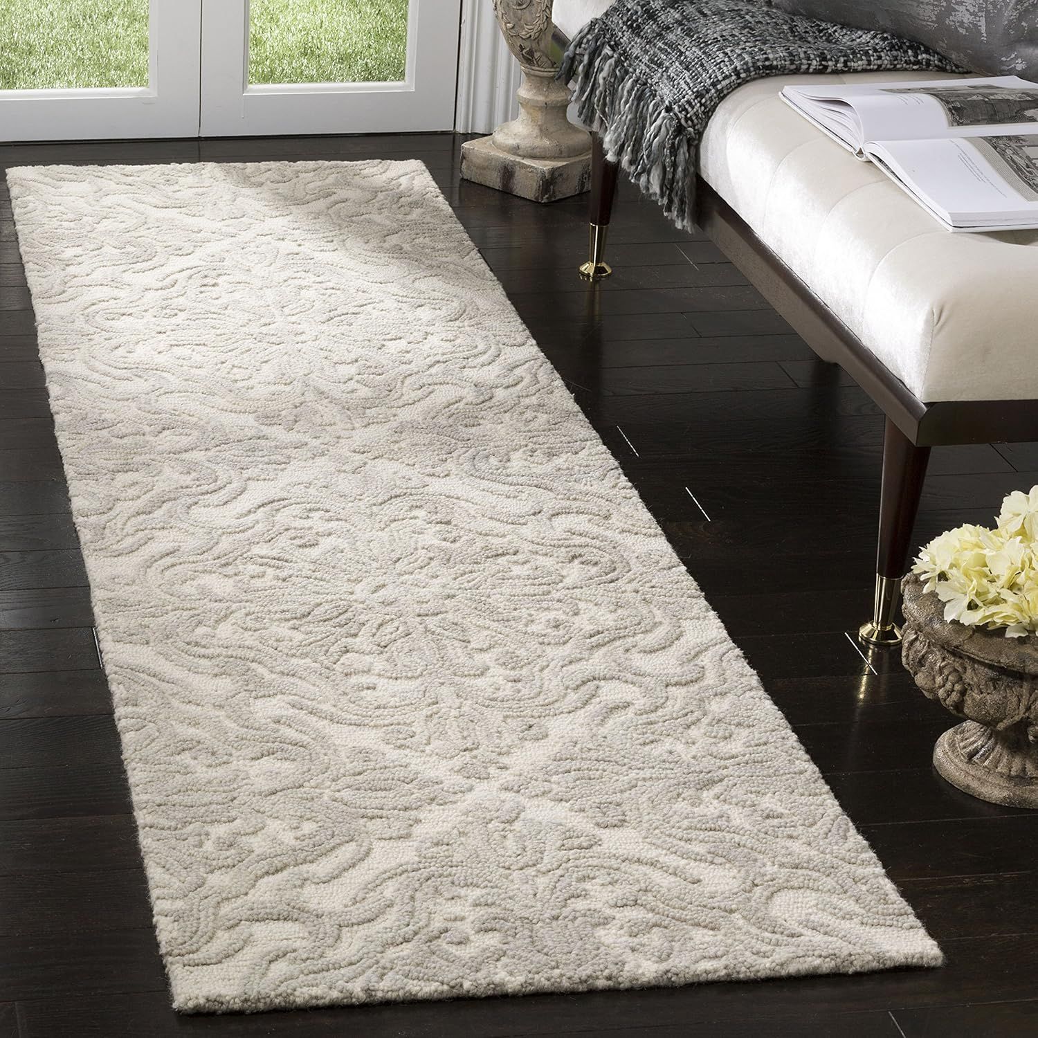 Ivory Tufted Handmade Wool Runner Rug