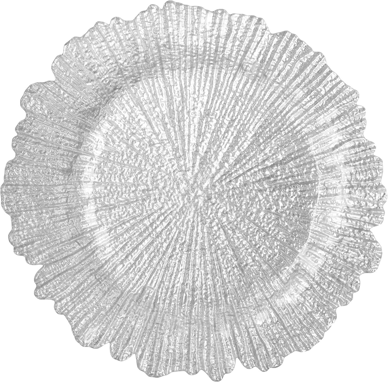 Silver Glass Reef-Inspired Round Charger Plate, 13.5 Inch