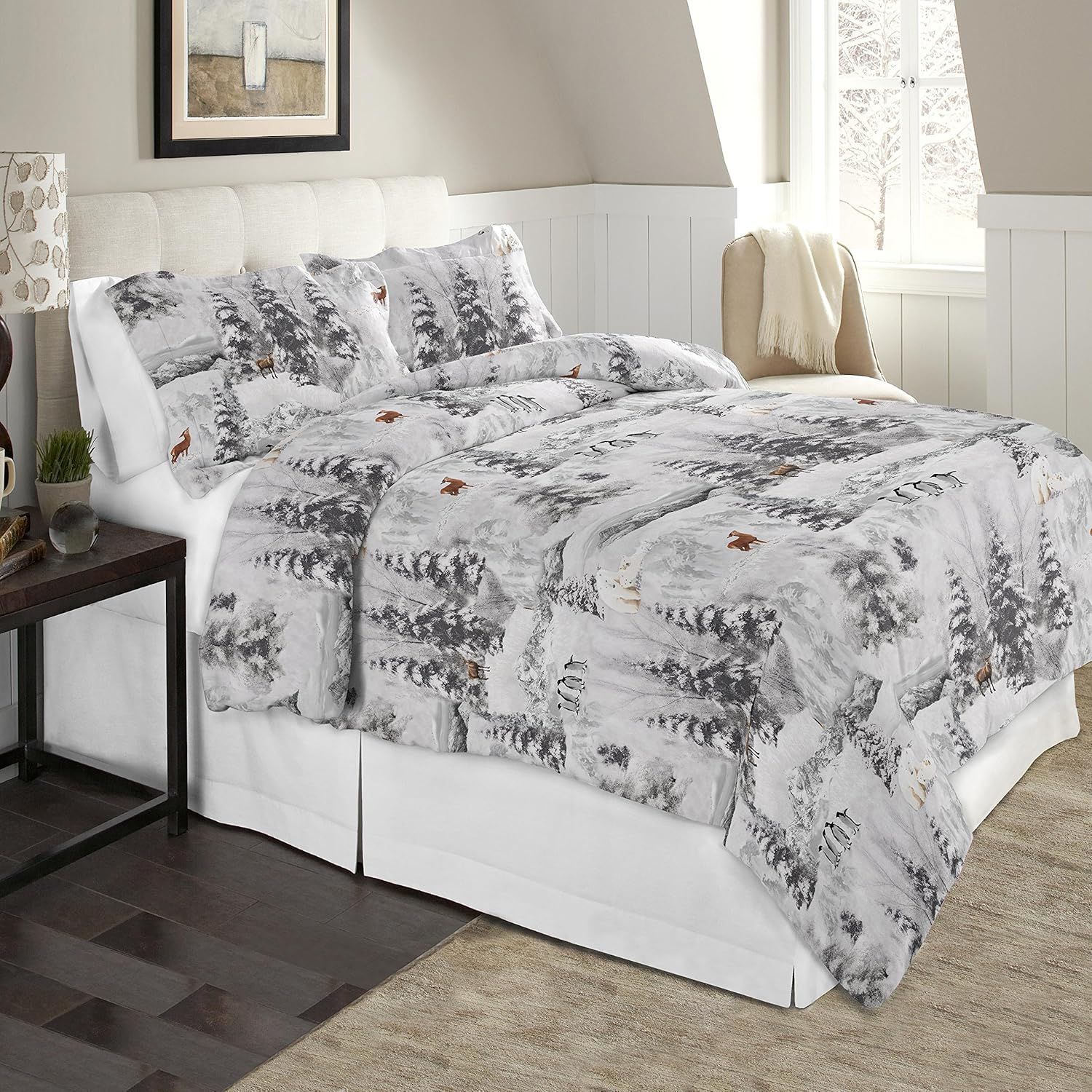 Winterland Full/Queen Gray Cotton Flannel Duvet Set