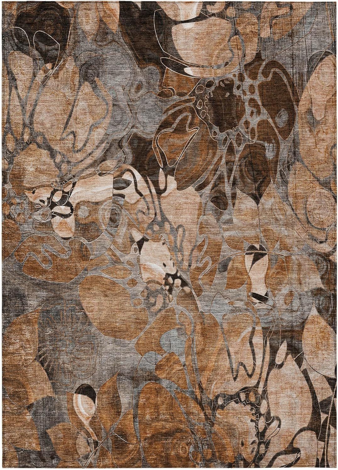 Paprika Floral Synthetic Washable Rectangular Rug 2'6" x 3'10"