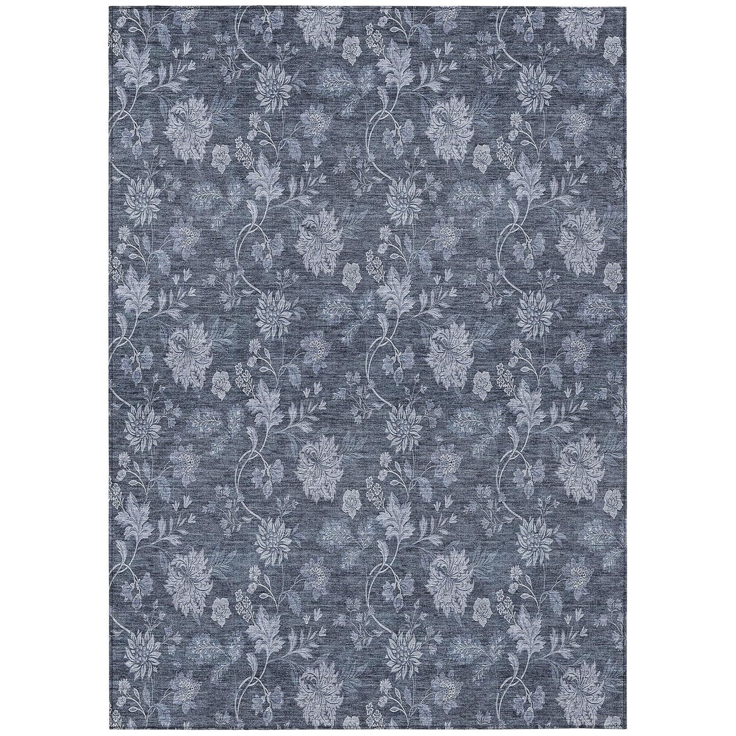 Blue Floral Synthetic Rectangular 8' x 10' Washable Rug