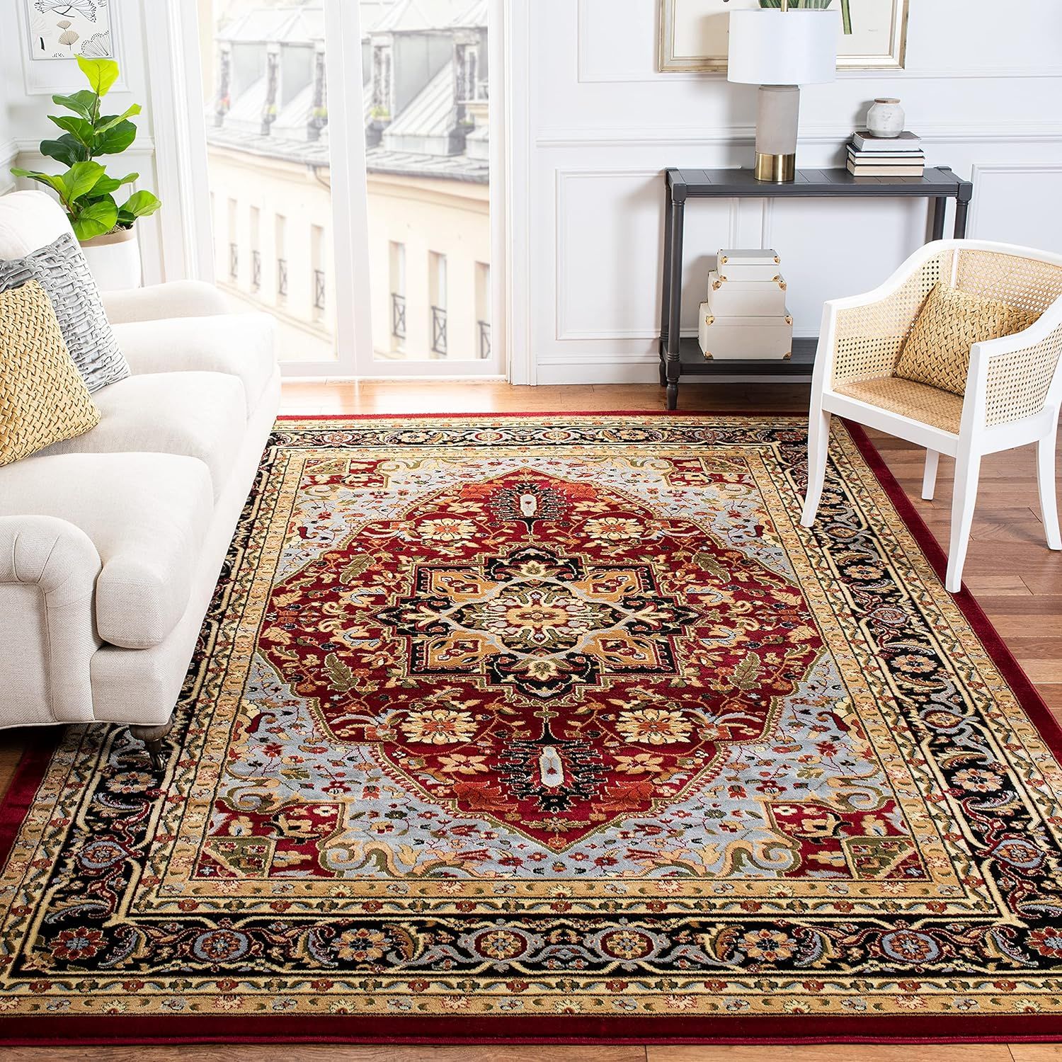 Red and Black Synthetic Tufted 10' x 14' Handmade Oriental Area Rug