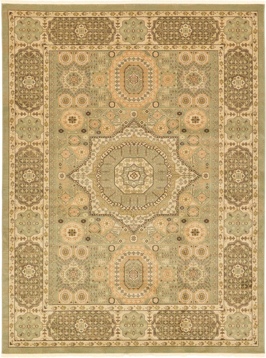 Light Green and Beige Synthetic 9' x 12' Rectangular Area Rug