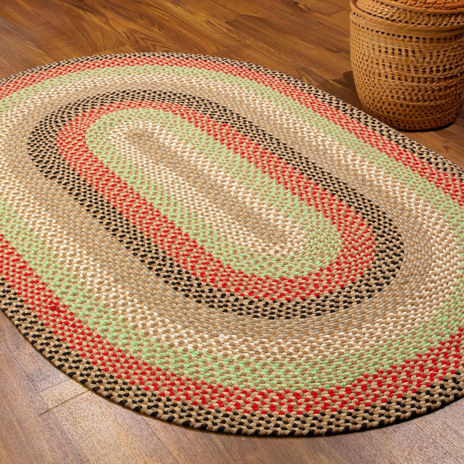 Handmade Earthtone Cotton Braided Oval Rug 5' x 7'