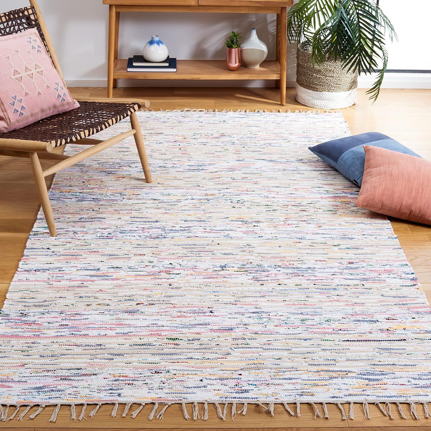 Ivory Cotton-Synthetic Blend 6' x 9' Reversible Flat Woven Rug