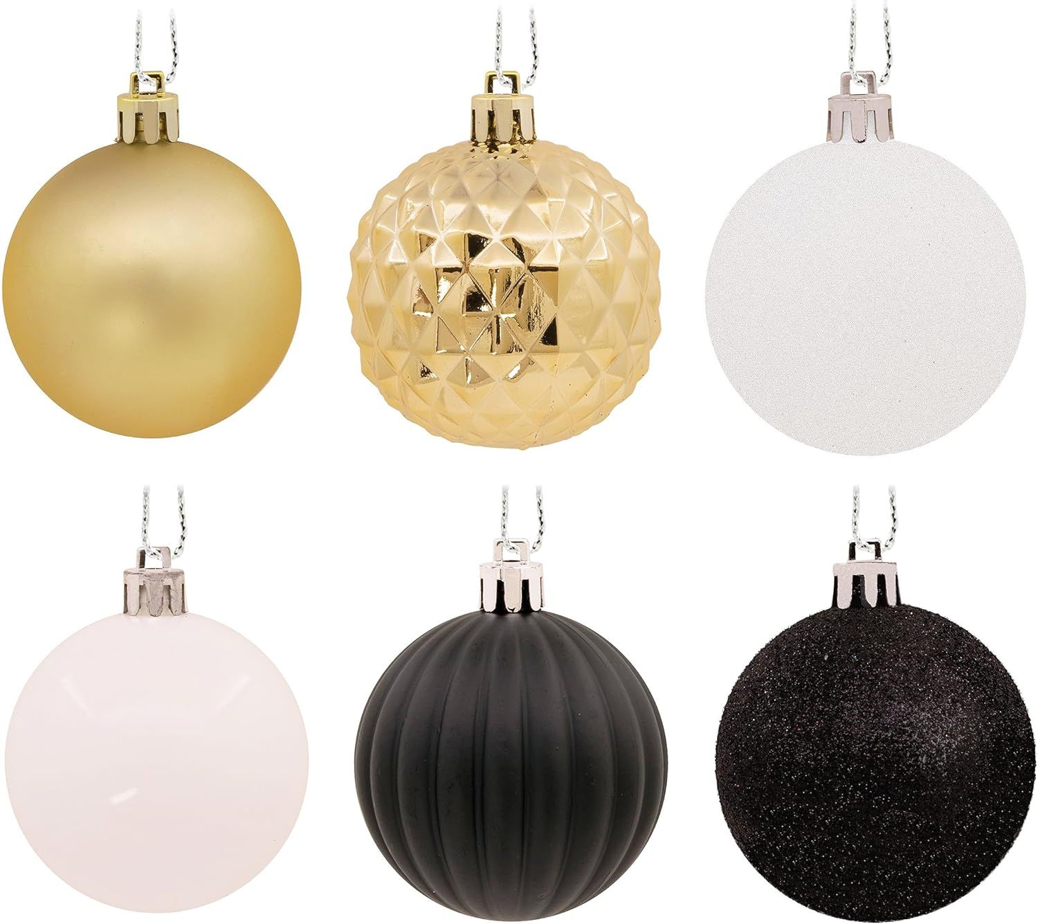 Modern Black, Gold, White Shatterproof Plastic Ornament Set, 30-Piece