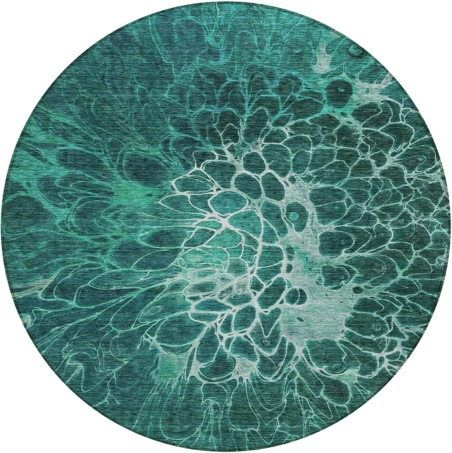 Teal Synthetic Round 8' Washable Non-slip Area Rug