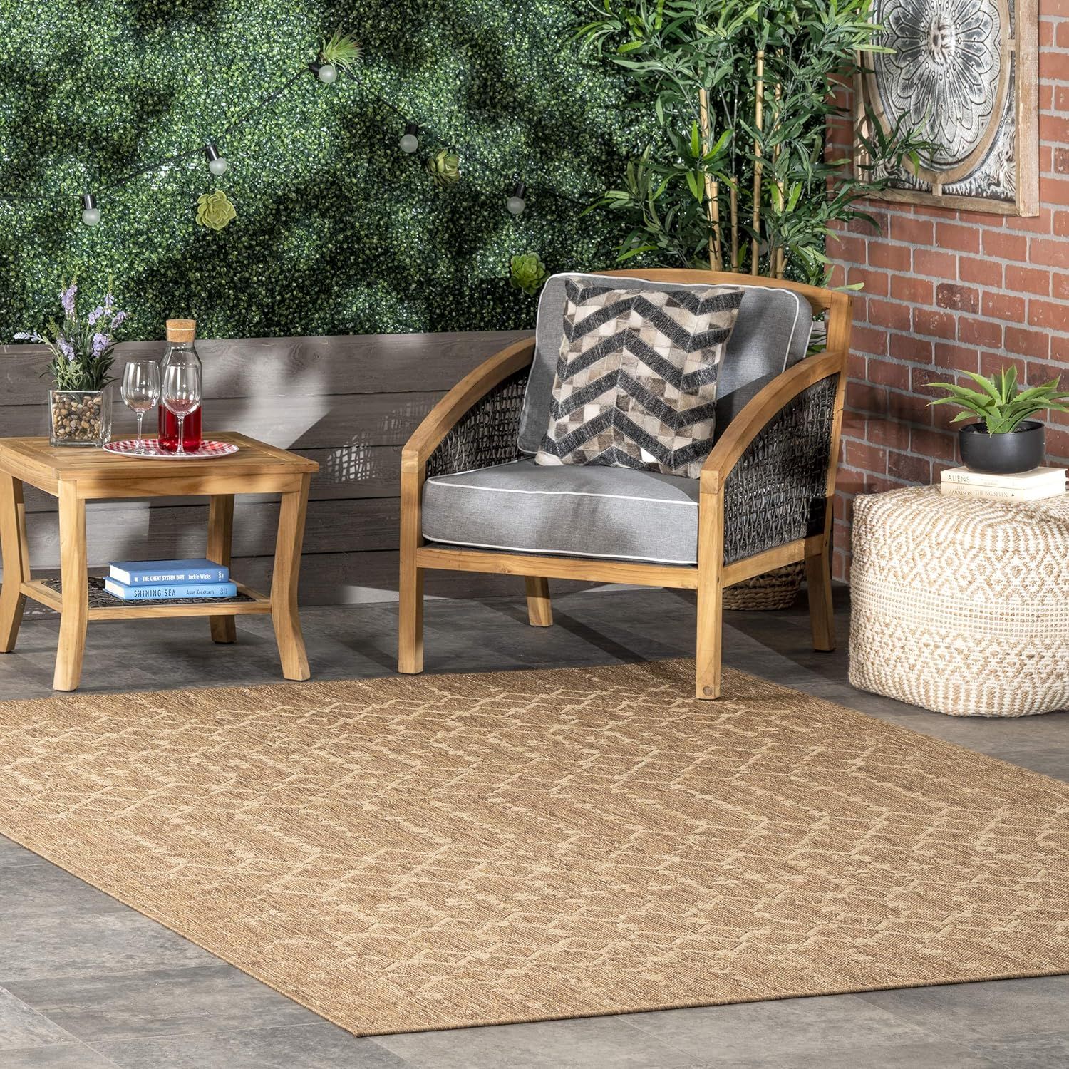 Serene Beige Tufted Square Synthetic Area Rug 5'x8'