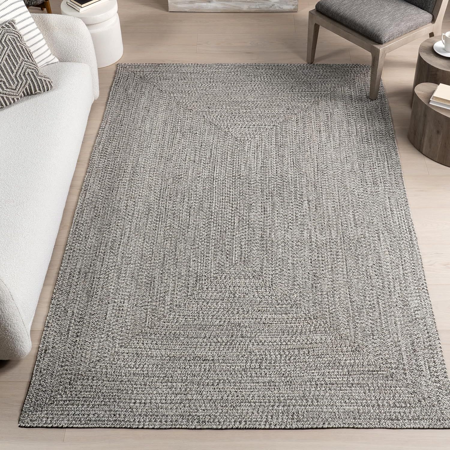 Salt and Pepper Braided Synthetic Oval Area Rug, 10' x 14'