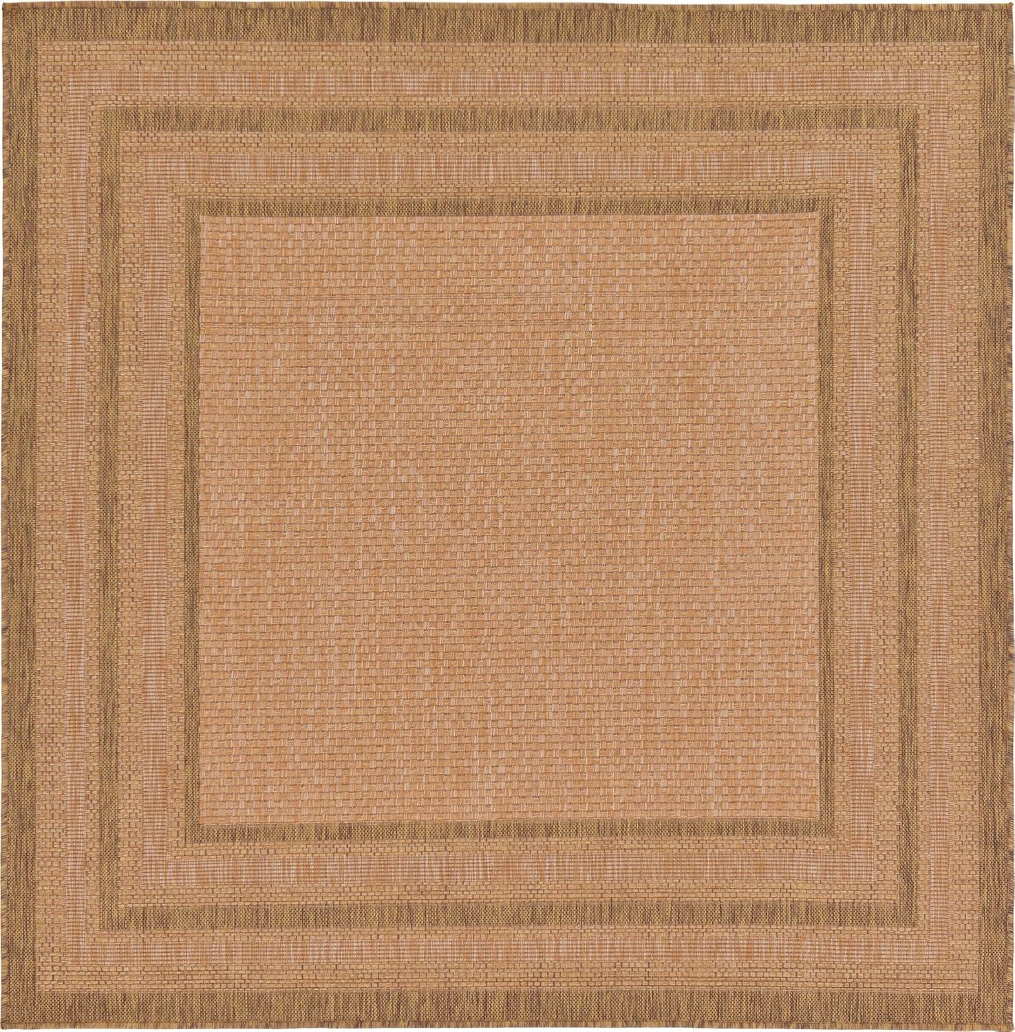 Multi Border Easy-Care Square Outdoor Rug 6' - Light Brown