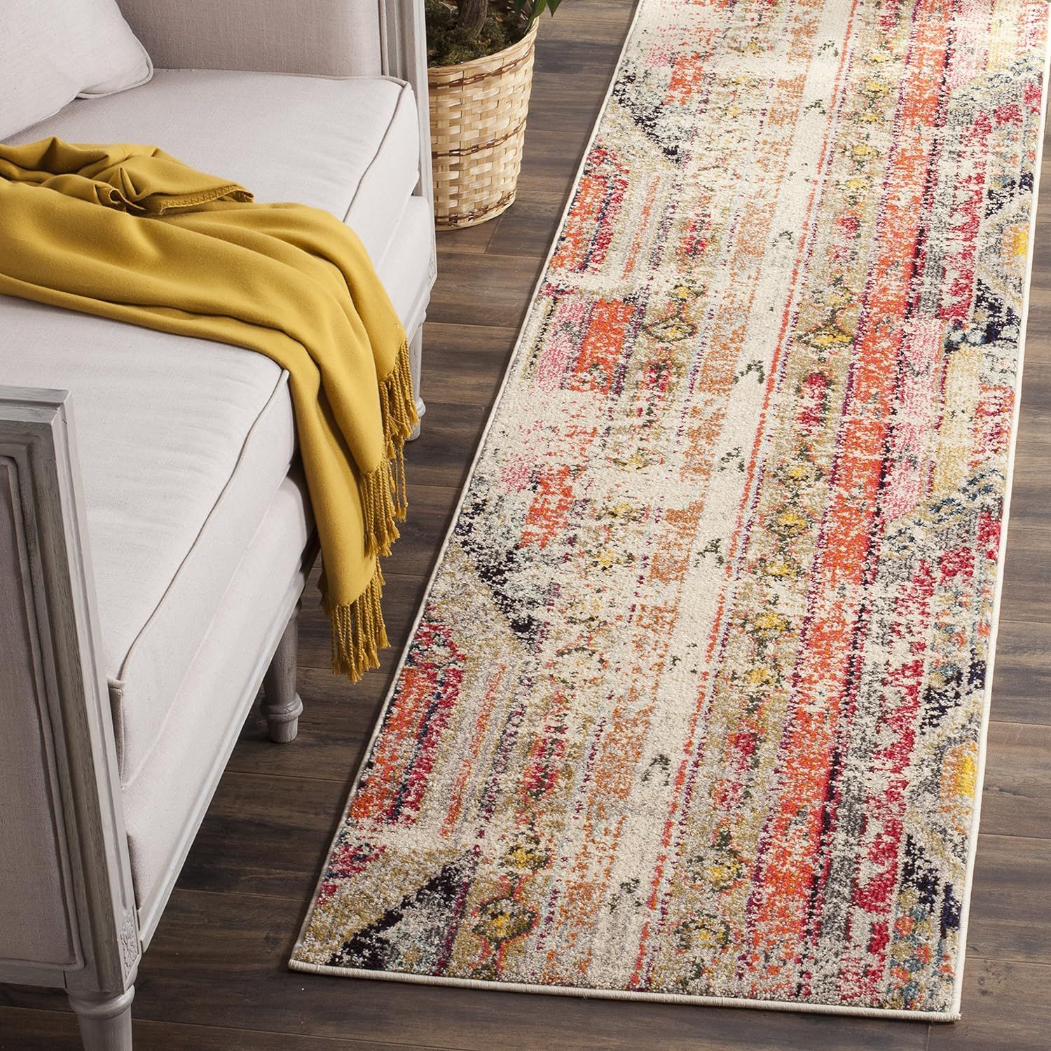 Boho-Chic Light Grey Multi Hand-Knotted Synthetic Area Rug