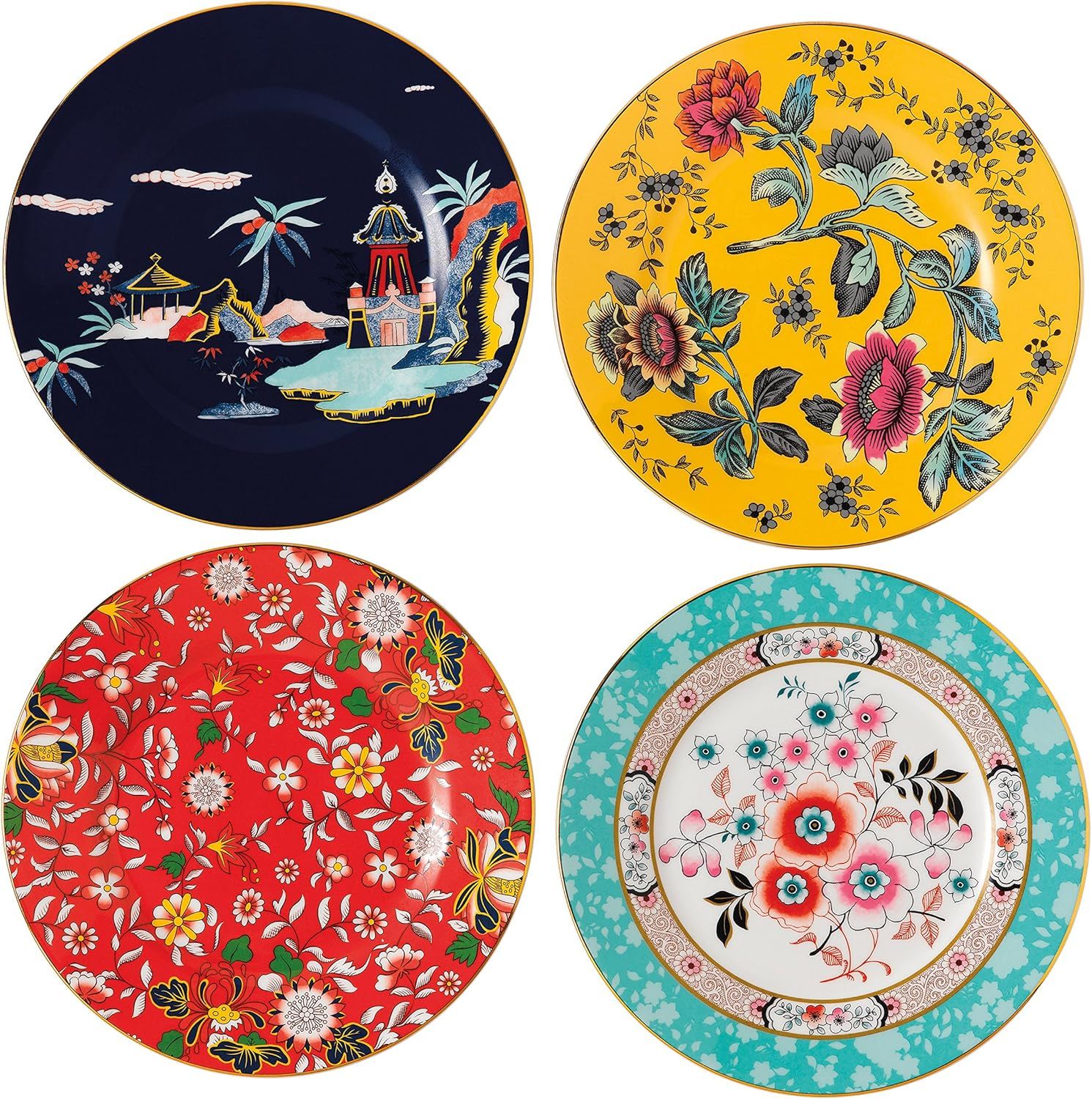 Wonderlust 8" Multicolor Porcelain Dessert Plate Set