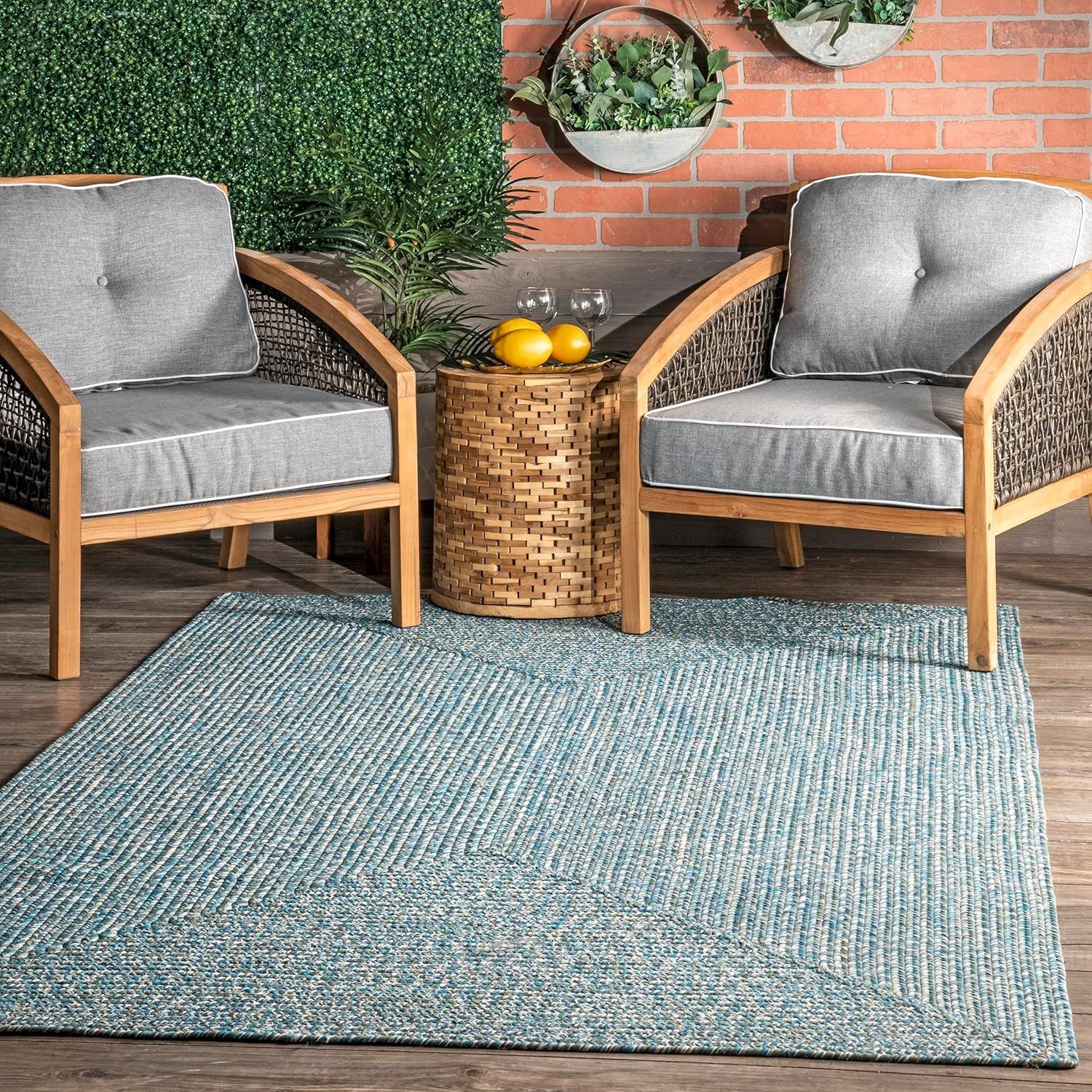 Aqua Braided Synthetic Indoor/Outdoor Area Rug, 4x6