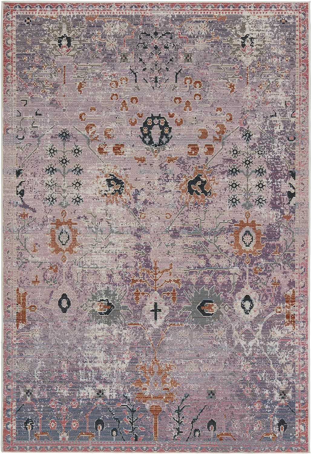 Blue and Pink Synthetic Flat Woven Reversible 8' x 10' Area Rug