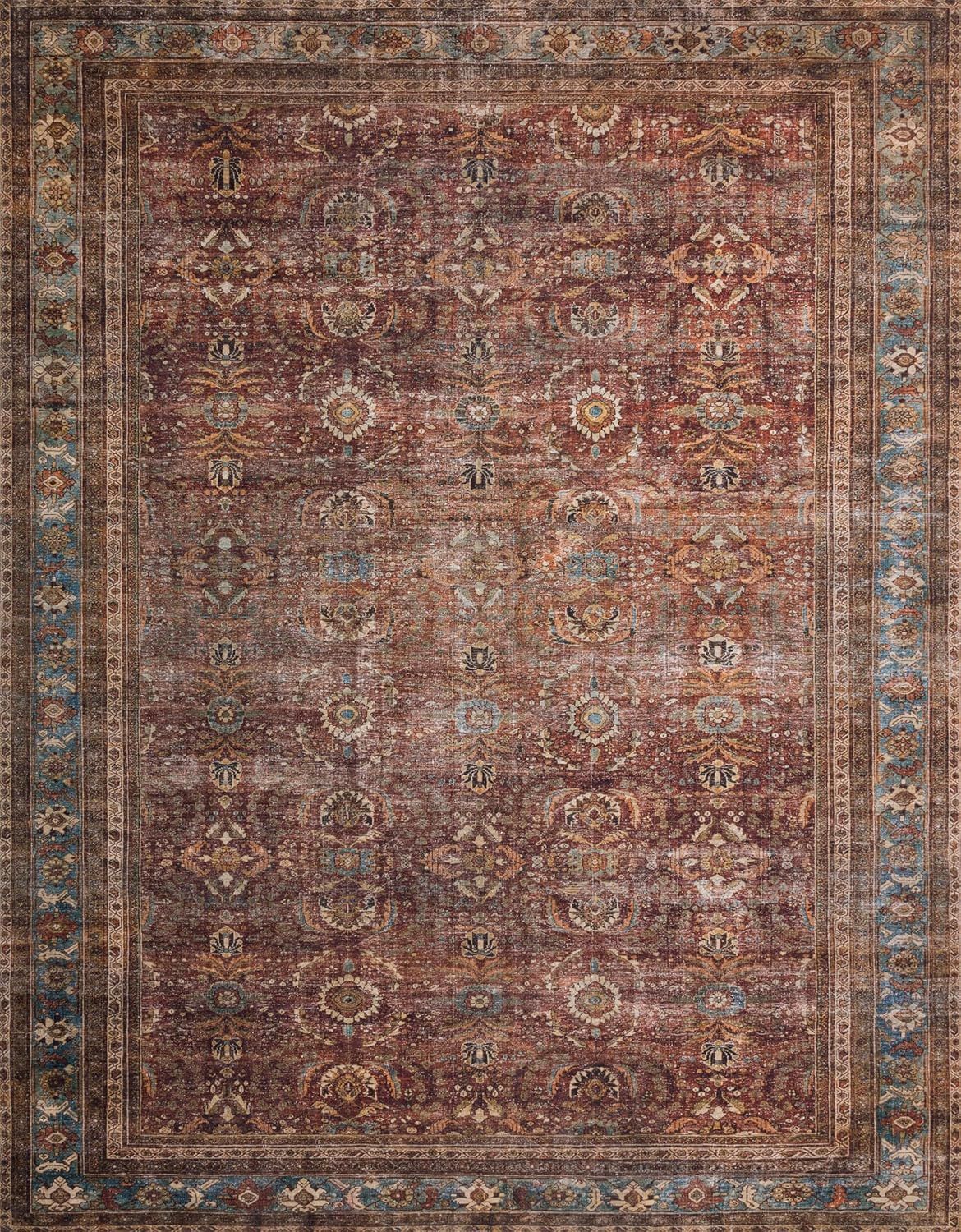 Layla 7'6" x 9'6" Blue and Brick Synthetic Area Rug