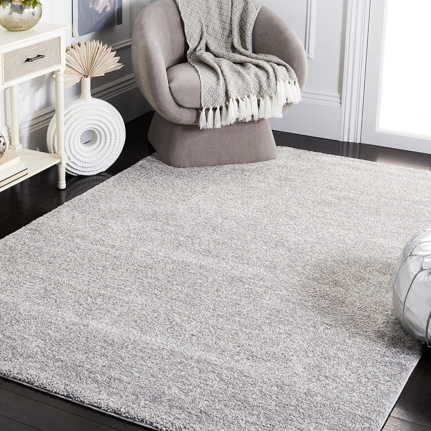 Gray Abstract Square Stain-Resistant Area Rug