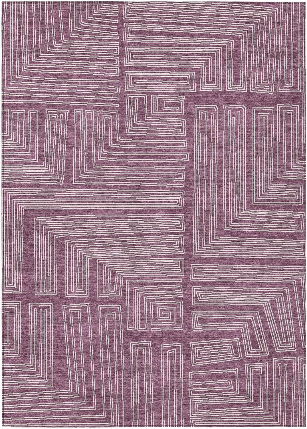 Eggplant Geometric Flat Woven Synthetic Washable Rug 30" x 46"