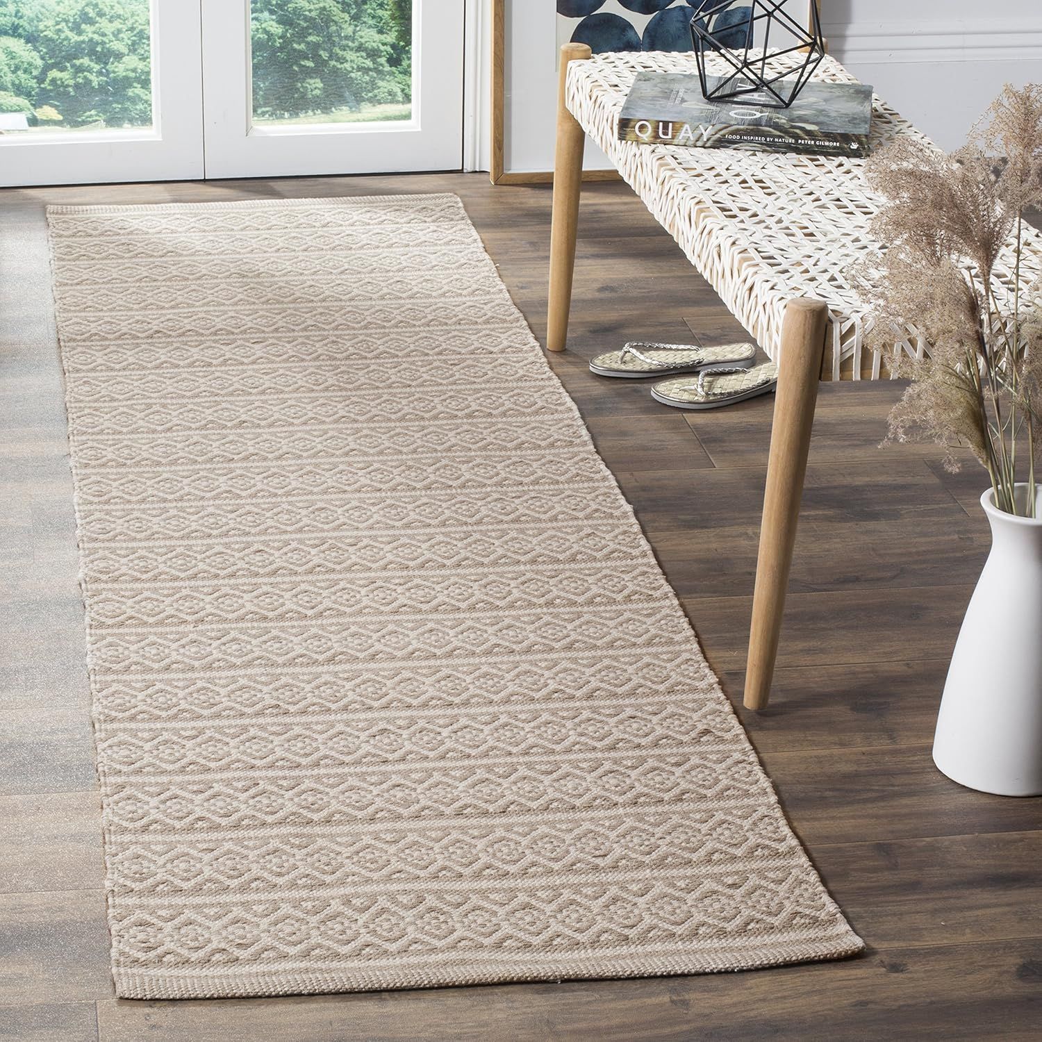 Hand-Woven Grey and Ivory Stripe Wool-Cotton Runner Rug 2'3" x 10'