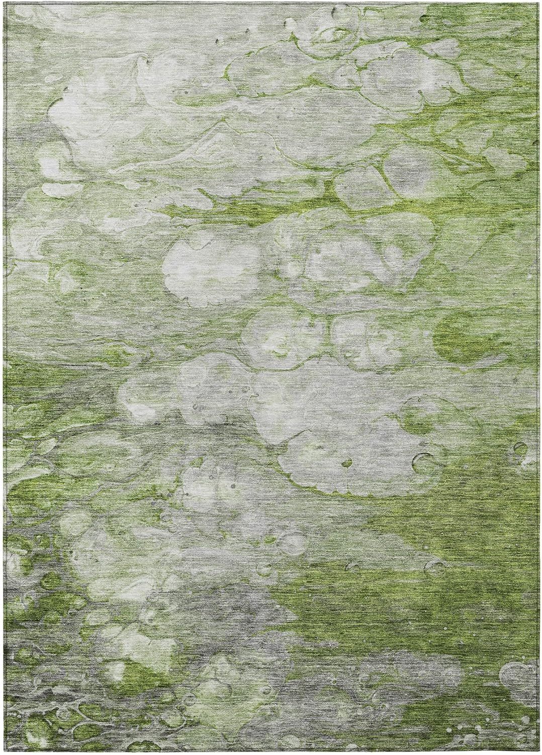 Olive and Gray Abstract Washable Synthetic Area Rug 5' x 7'