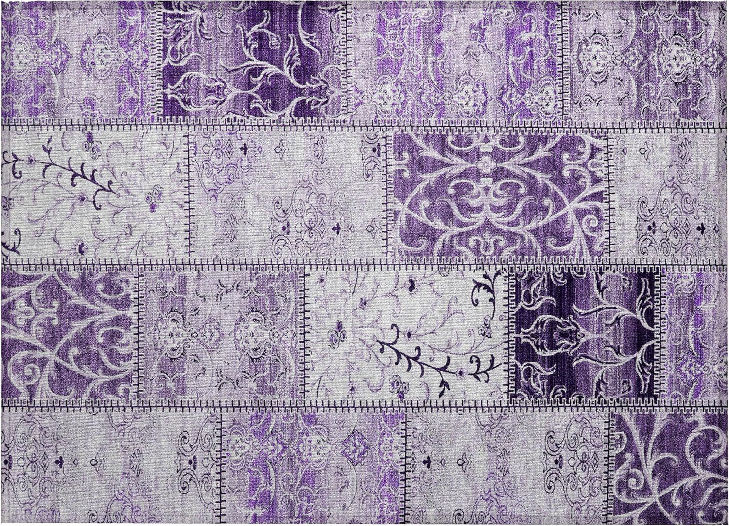 Purple Rectangular Synthetic Flat Woven Washable Rug