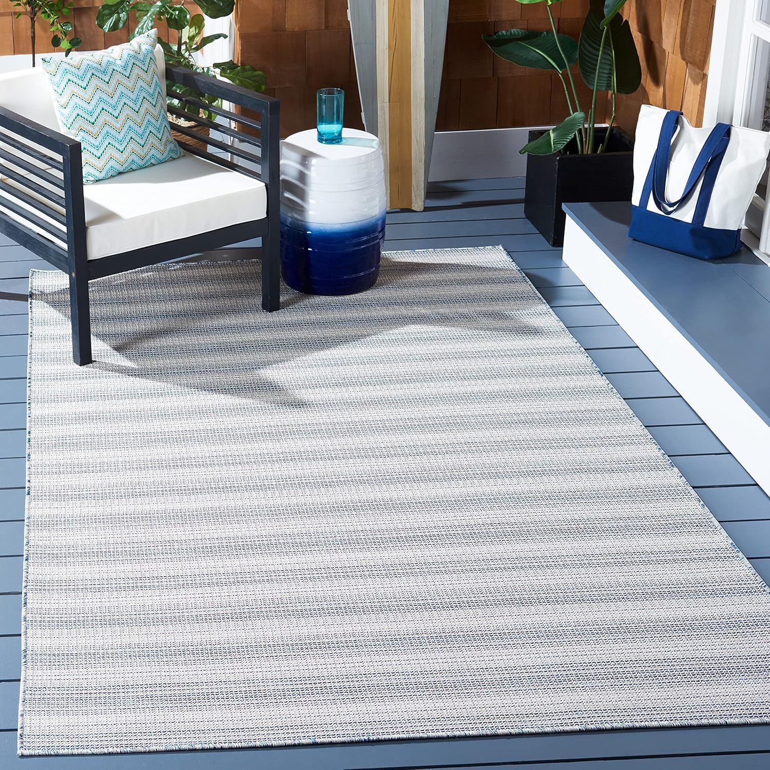 Hampton Ombre Stripe 6'5" Square Blue Indoor/Outdoor Area Rug