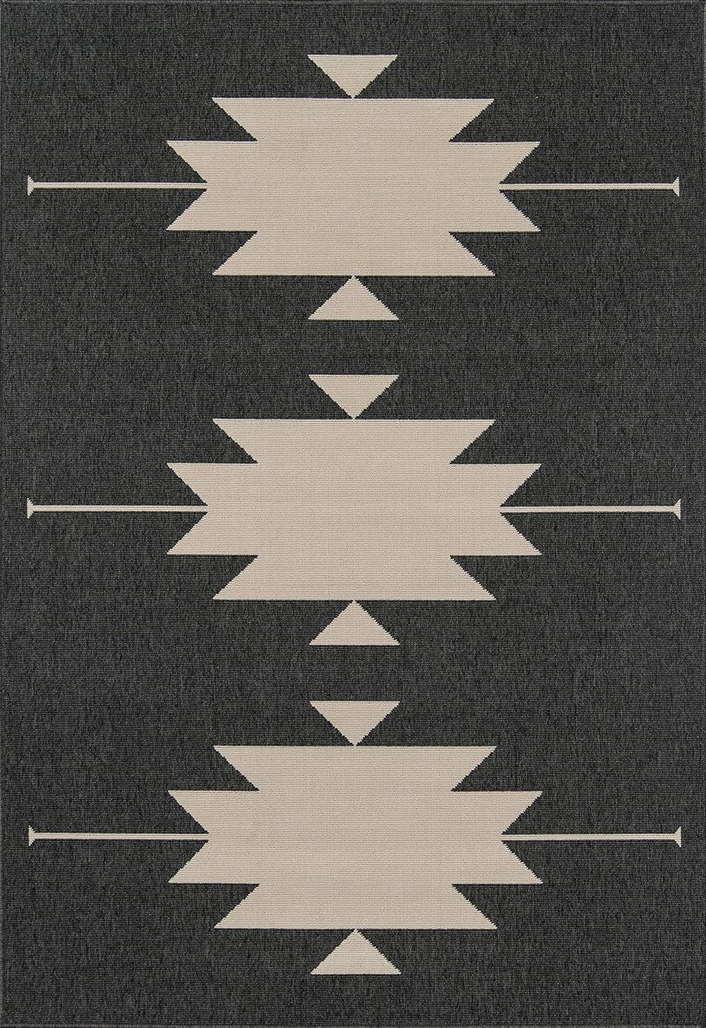 Contemporary Charcoal Gray Geometric Outdoor Rug, 8'6" x 13'