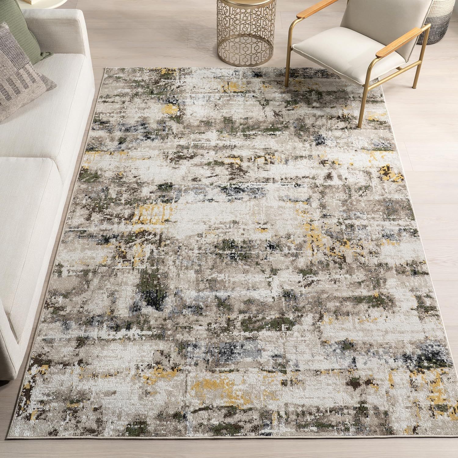 Aaliyah Multicolor Abstract Washable Synthetic Area Rug 5' x 8'