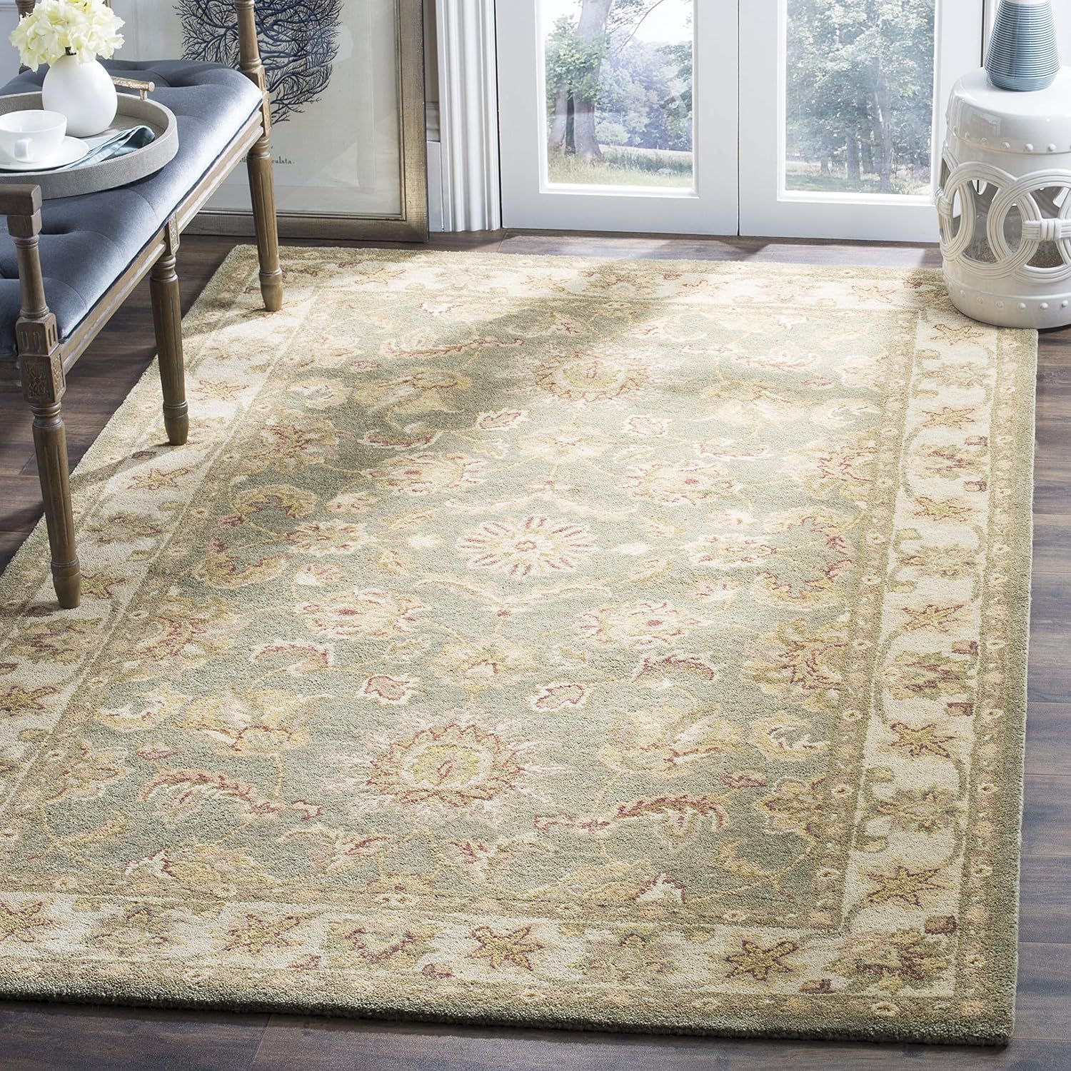 Elegant Ivory Tufted Wool Area Rug, Handmade 5' x 8'