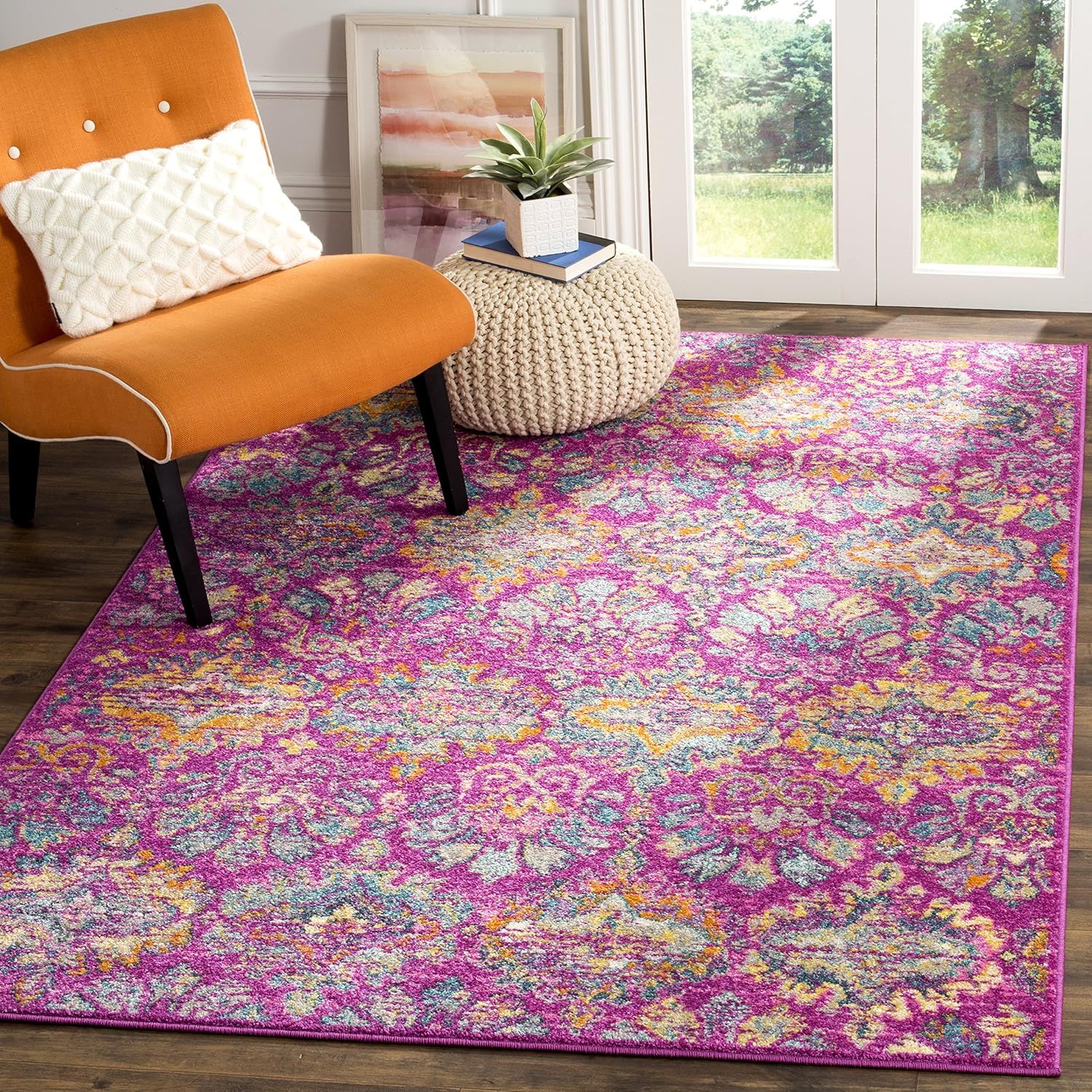 Madison 6'7" Square Fuchsia and Blue Synthetic Area Rug