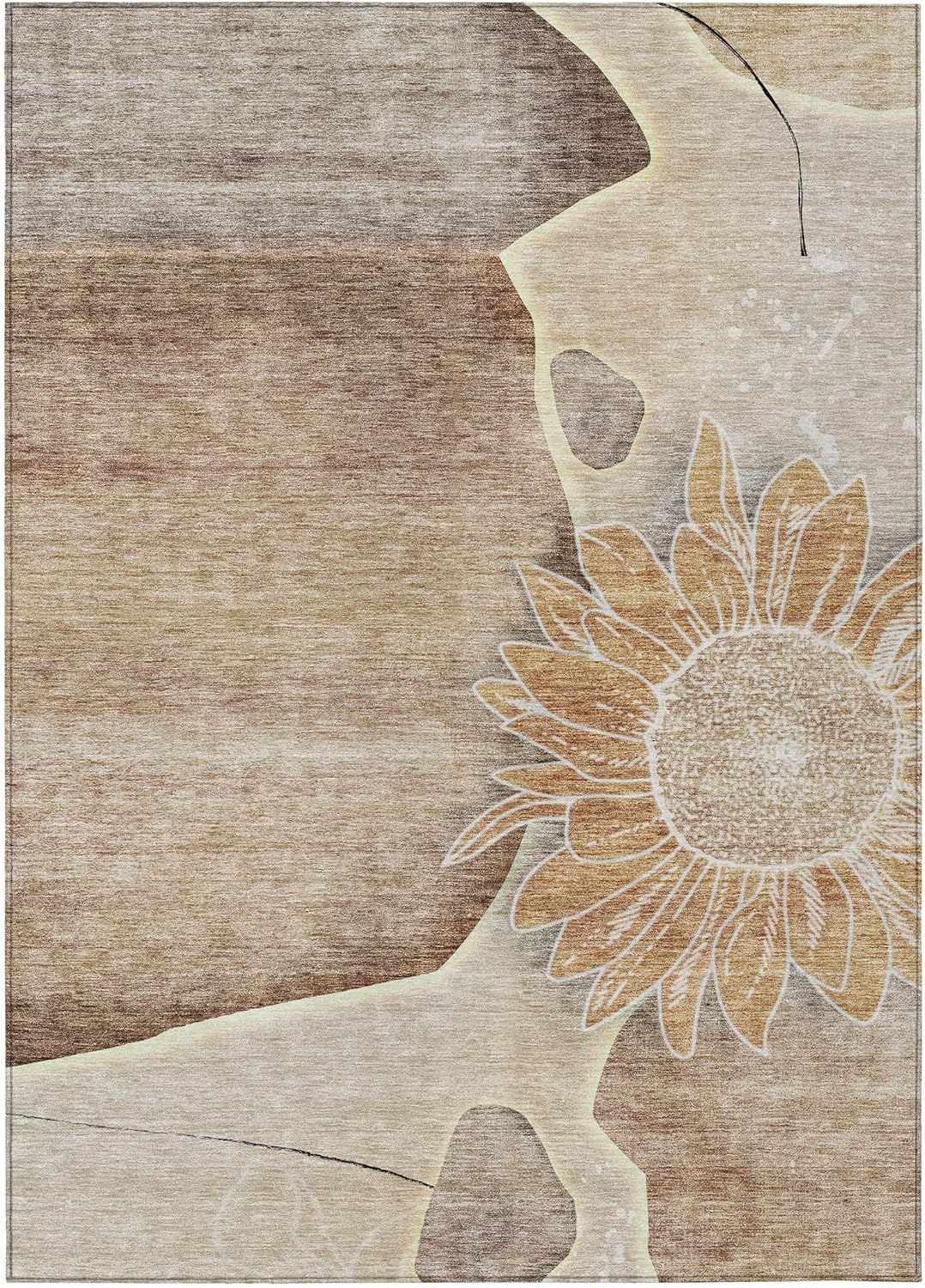 Brown Synthetic Floral 8' x 10' Indoor Outdoor Area Rug