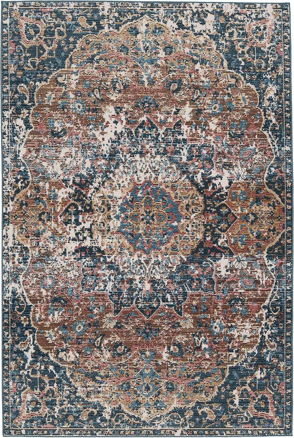 Akela Dark Blue and Multicolor Synthetic Medallion Area Rug 2'6" x 4'