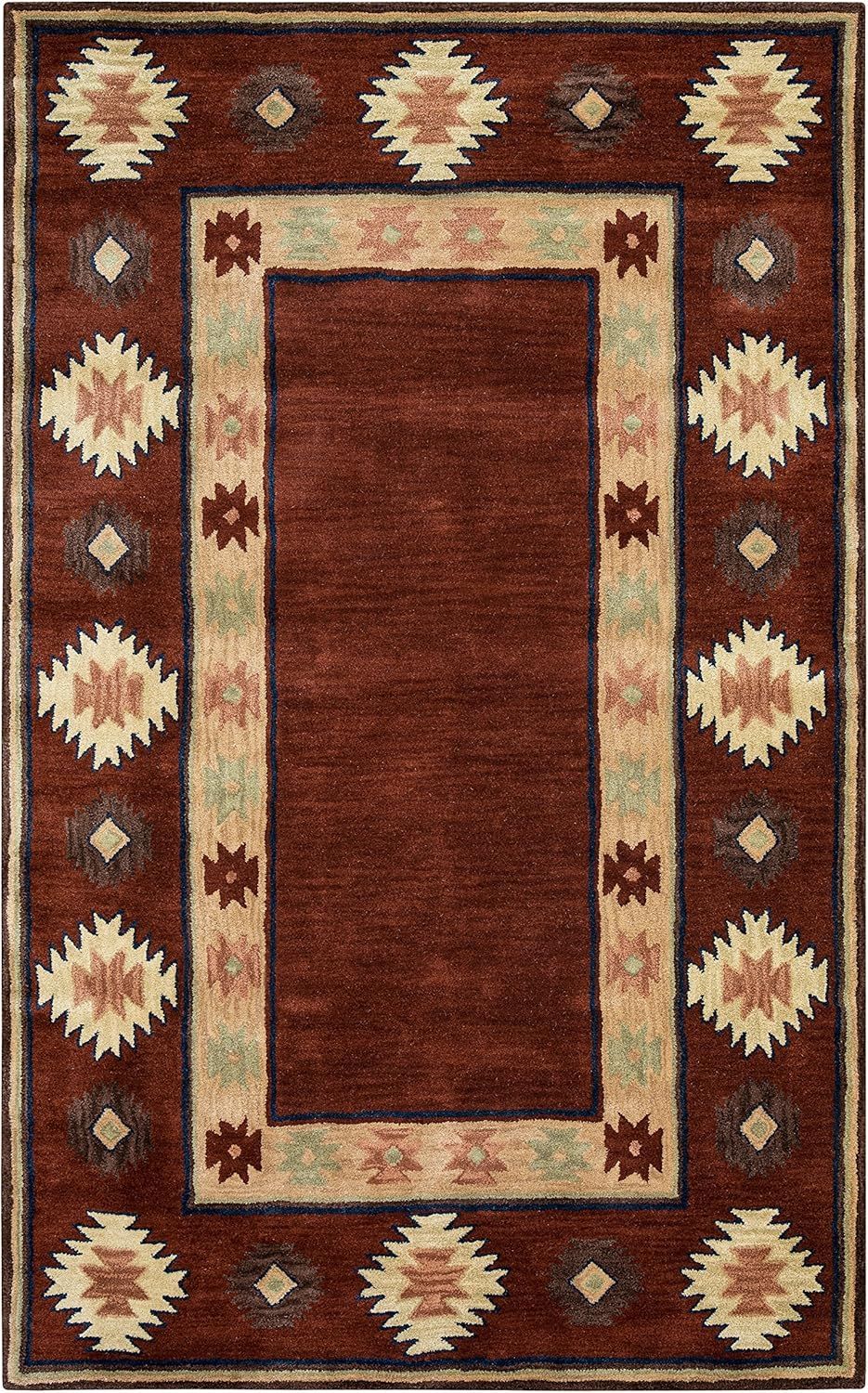 Hand-Tufted Artistic Southwest Wool Round Rug in Rich Red