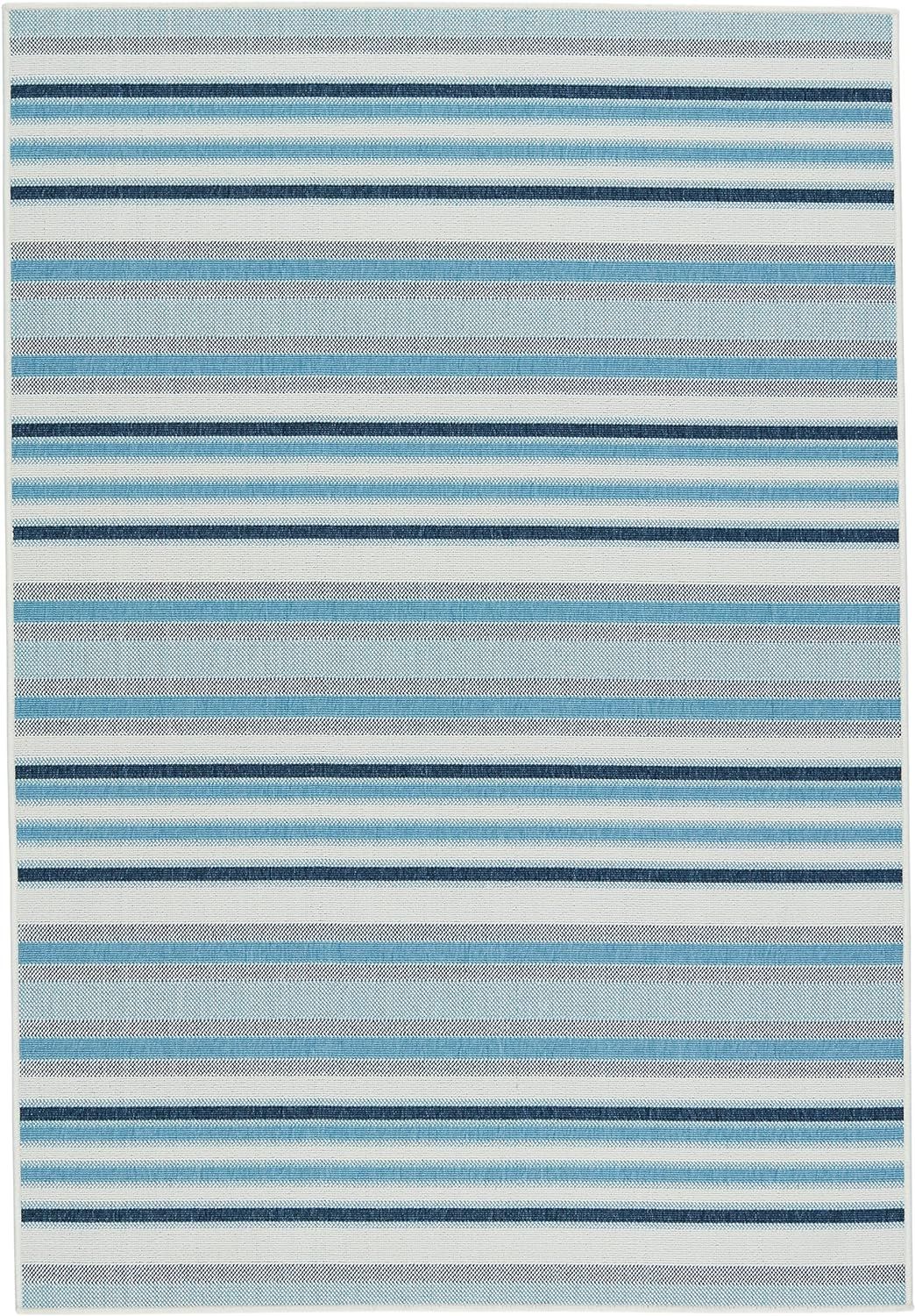 Coastal Stripe Blue and Cream 9' x 12' Synthetic Area Rug