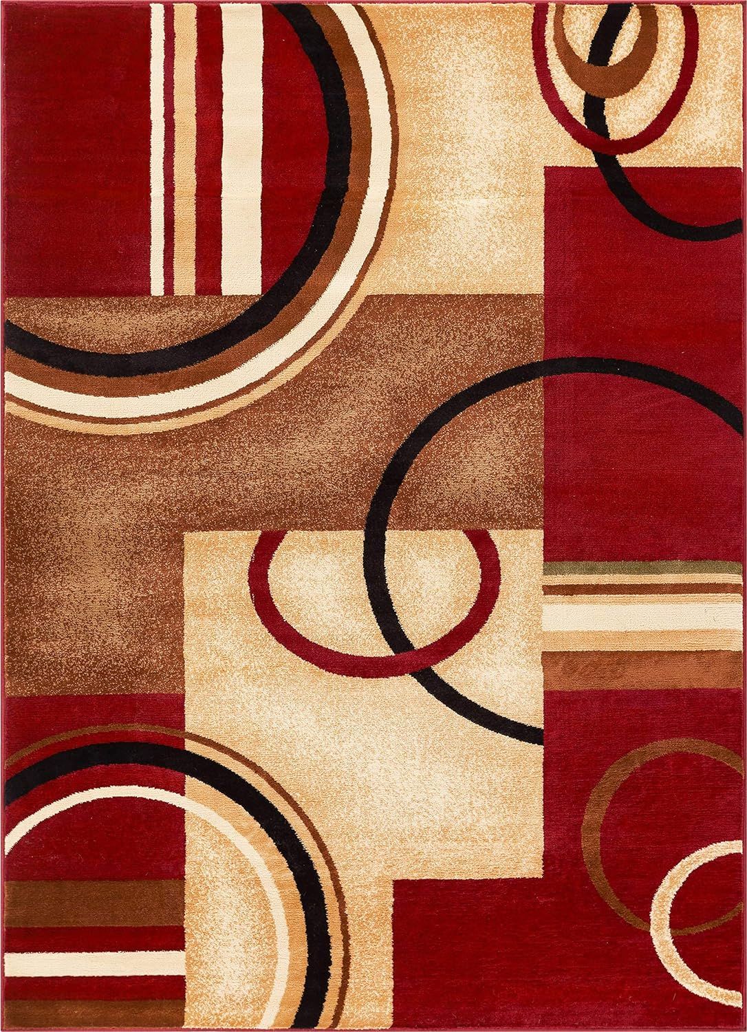 Red and Beige Geometric Synthetic Area Rug 3'11" x 5'3"