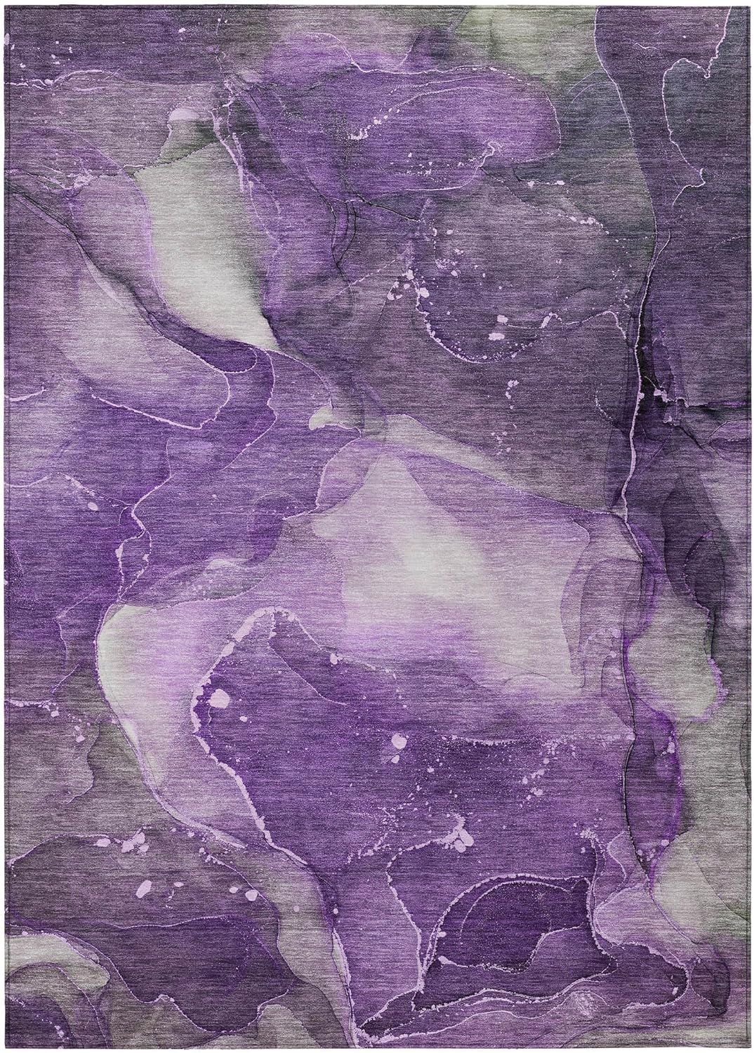 Purple Watercolor Pattern Machine Washable Synthetic Rug