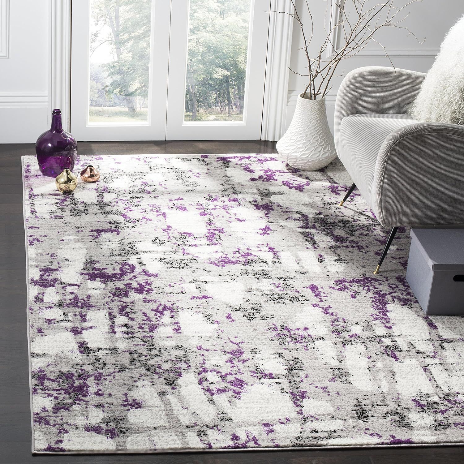 Abstract Grey & Purple Synthetic 6' x 9' Easy-Care Rug