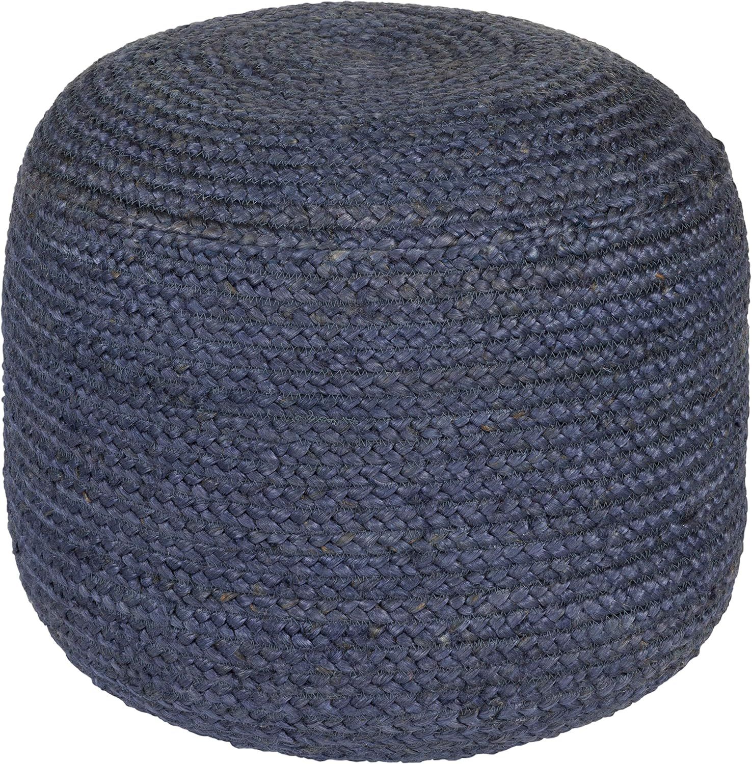 Livabliss Aqua Braided Jute Round Pouf, 19.75"W x 16"H