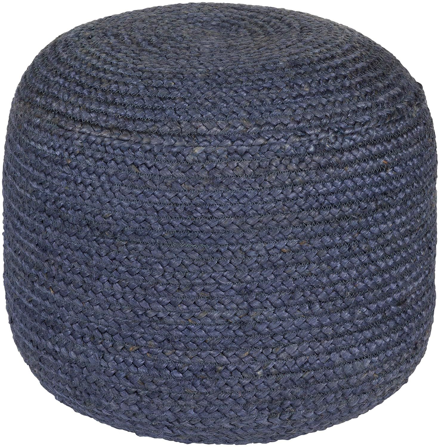 Livabliss Aqua Braided Jute Round Pouf, 19.75"W x 16"H