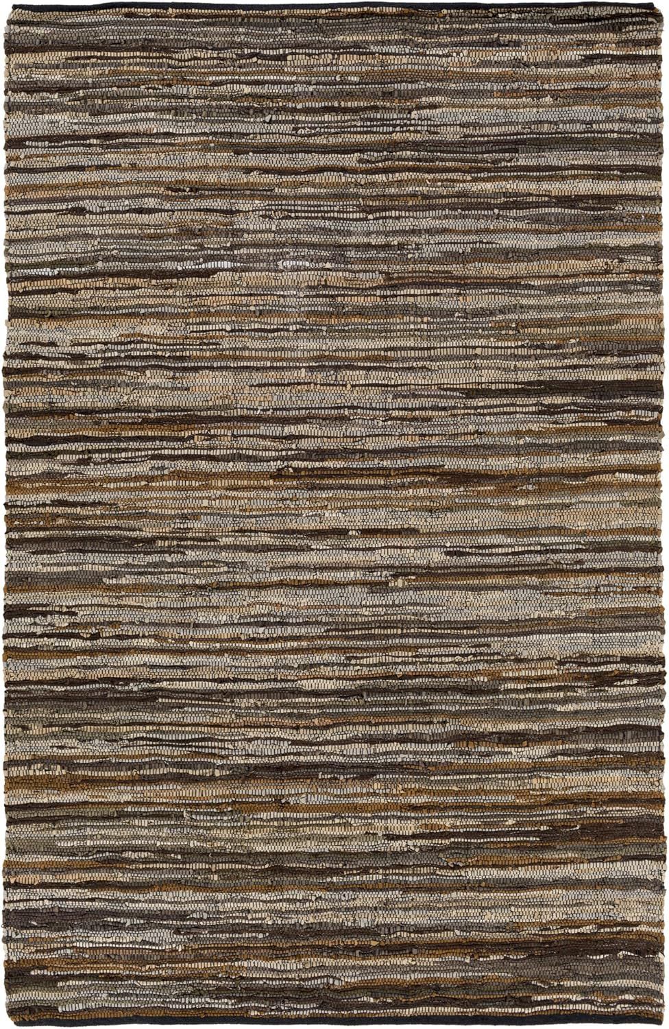 Rustic Dark Brown and Gray Leather Stripe 8' x 10' Area Rug