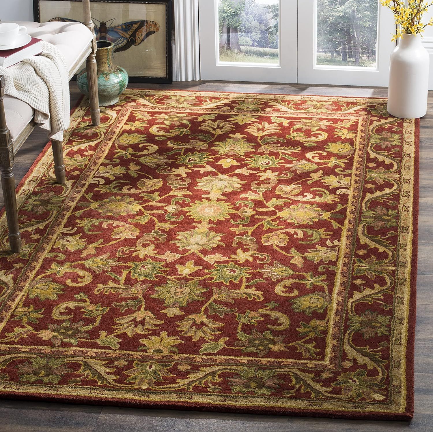 Handmade Red Wool 11' x 16' Traditional Area Rug