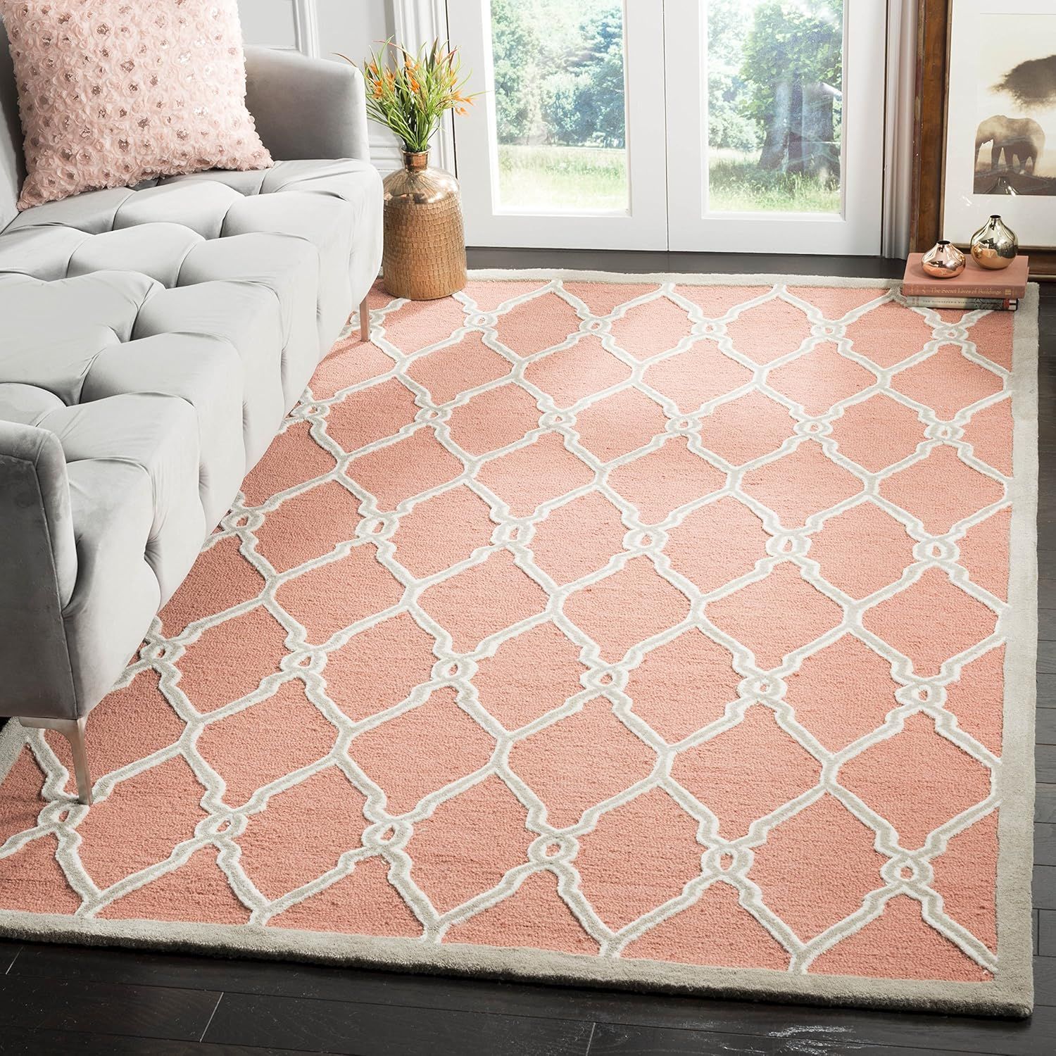 Hand-Tufted Coral and Ivory Wool Square Area Rug