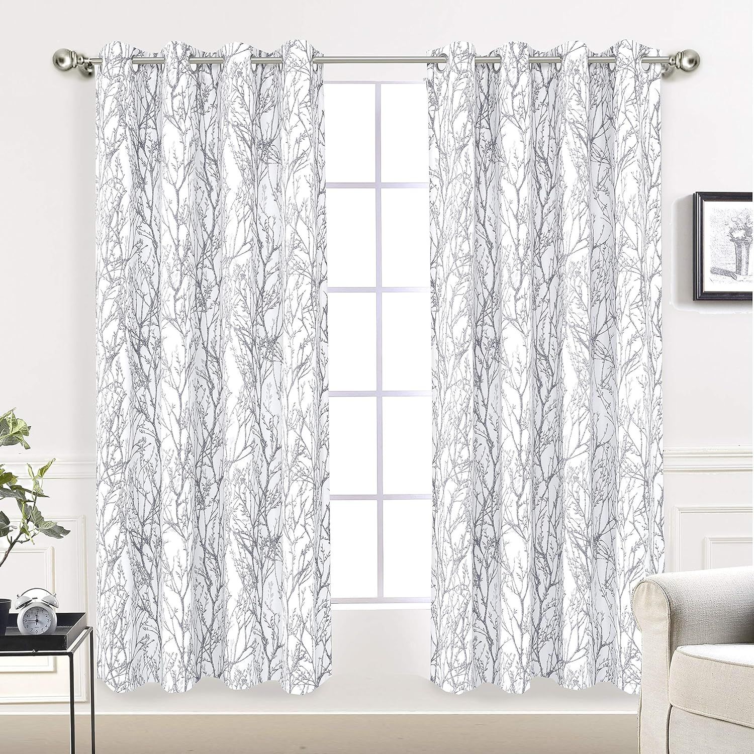 White Tree Branch Blackout Grommet Polyester Window Panels