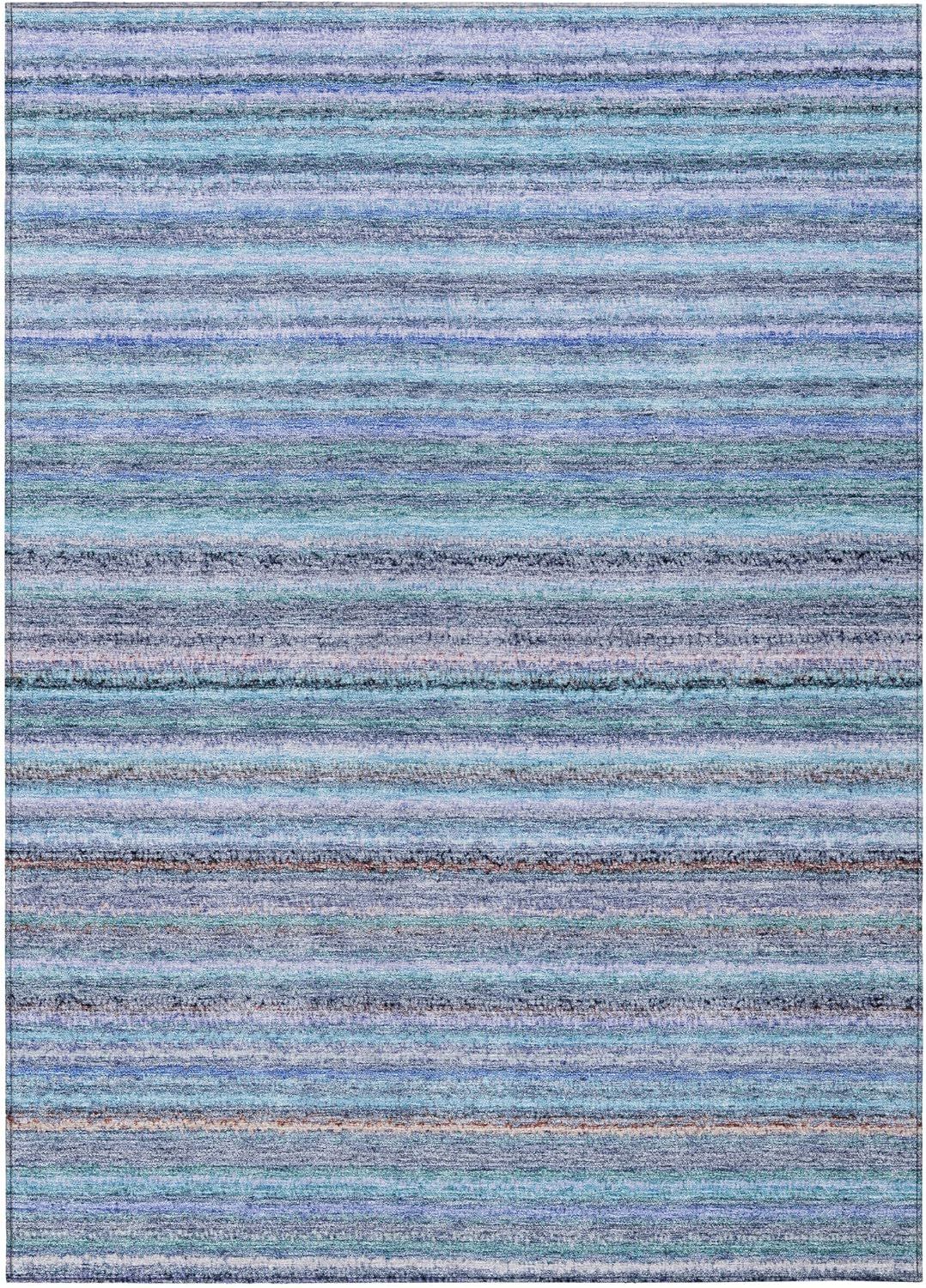 Sky Blue Striped Synthetic Washable Reversible Rug 3' x 5'