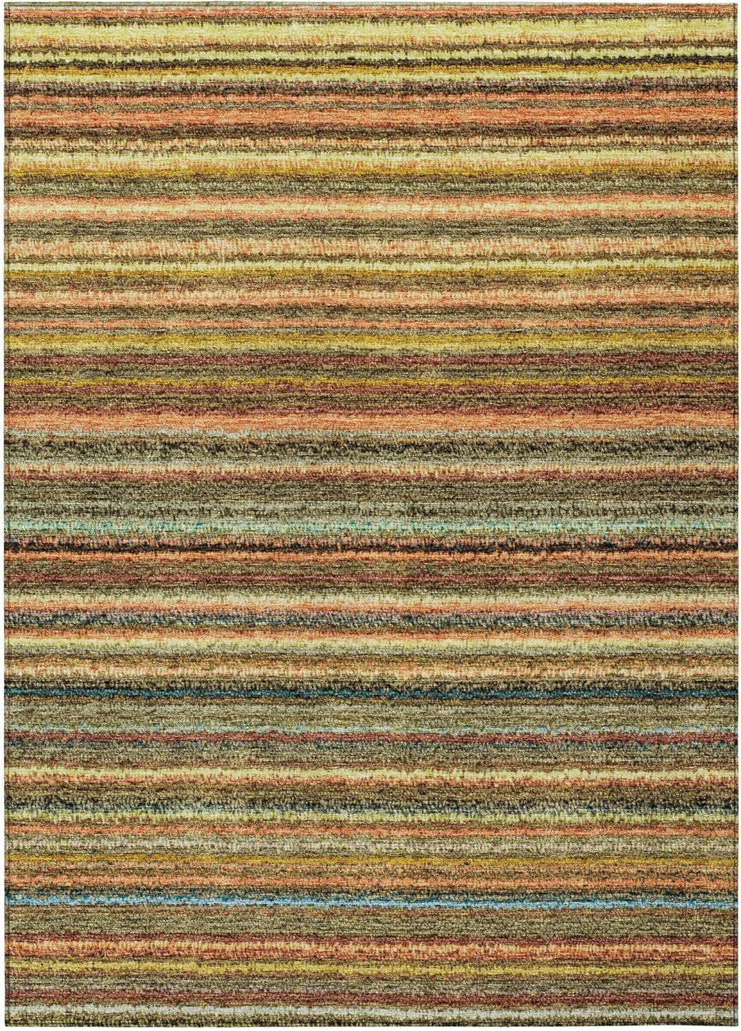 Coral and Multicolor Striped Synthetic Rectangular Rug 2'6" x 3'10"