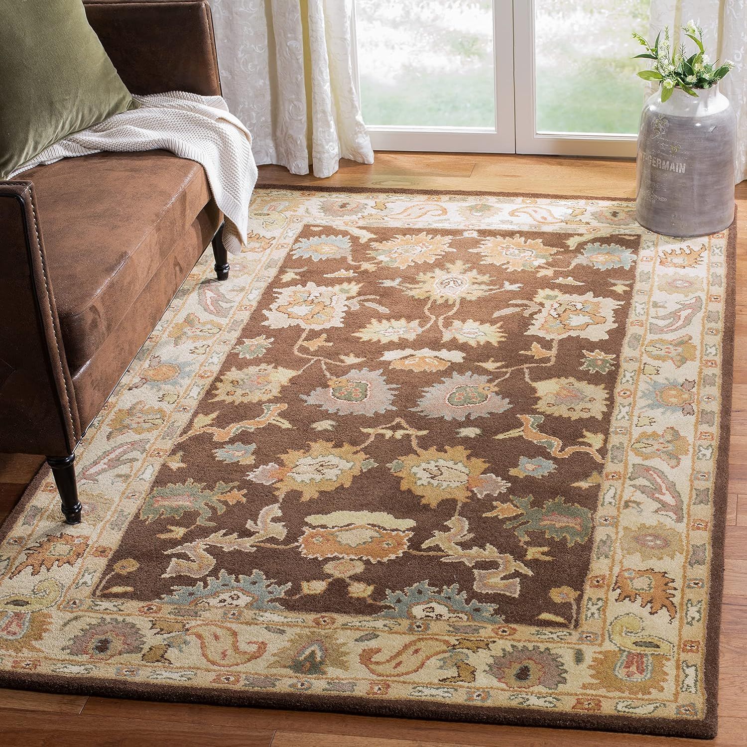 Ivory and Brown Rectangular Hand-Tufted Wool Rug